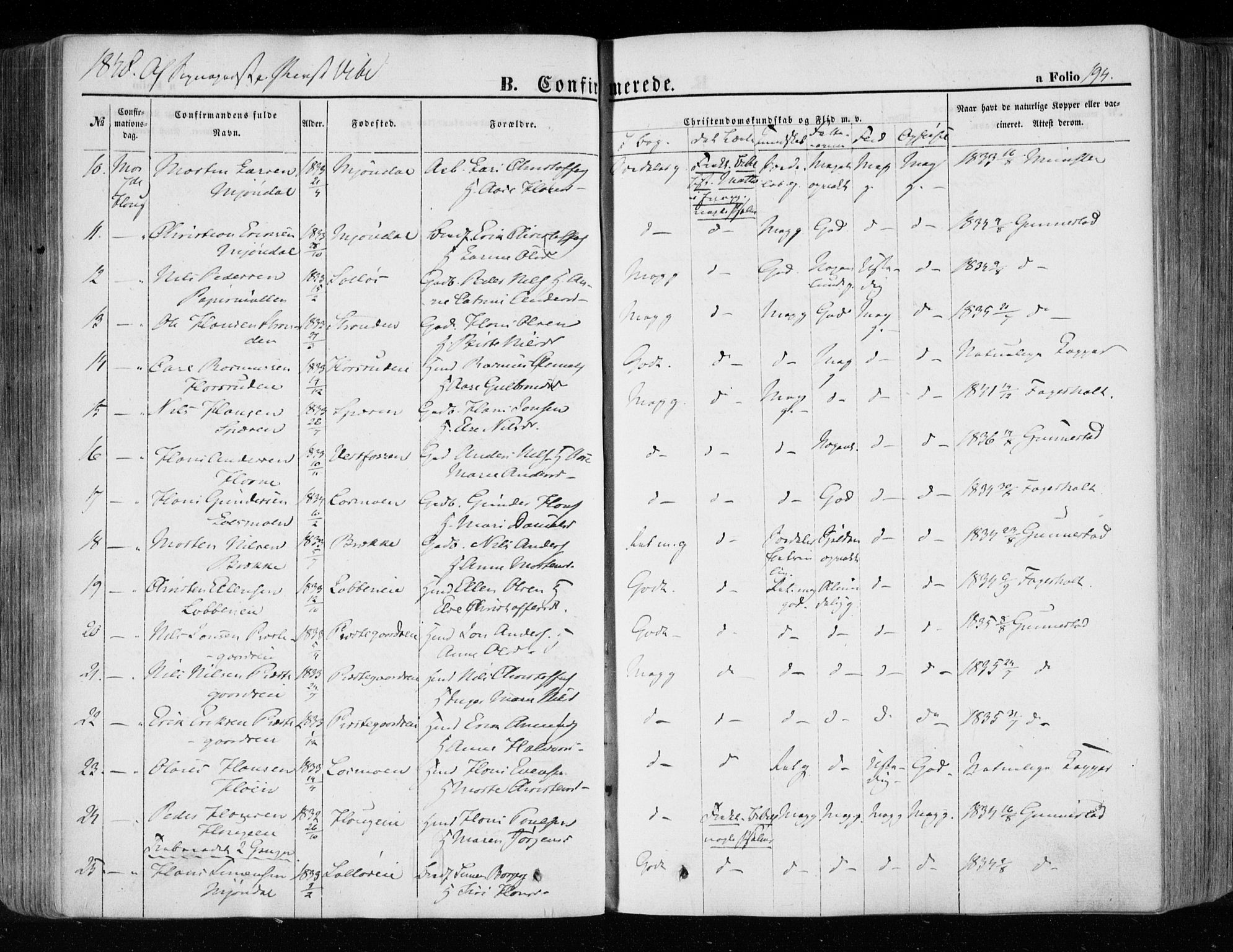 Eiker kirkebøker, AV/SAKO-A-4/F/Fa/L0014: Parish register (official) no. I 14, 1846-1854, p. 194