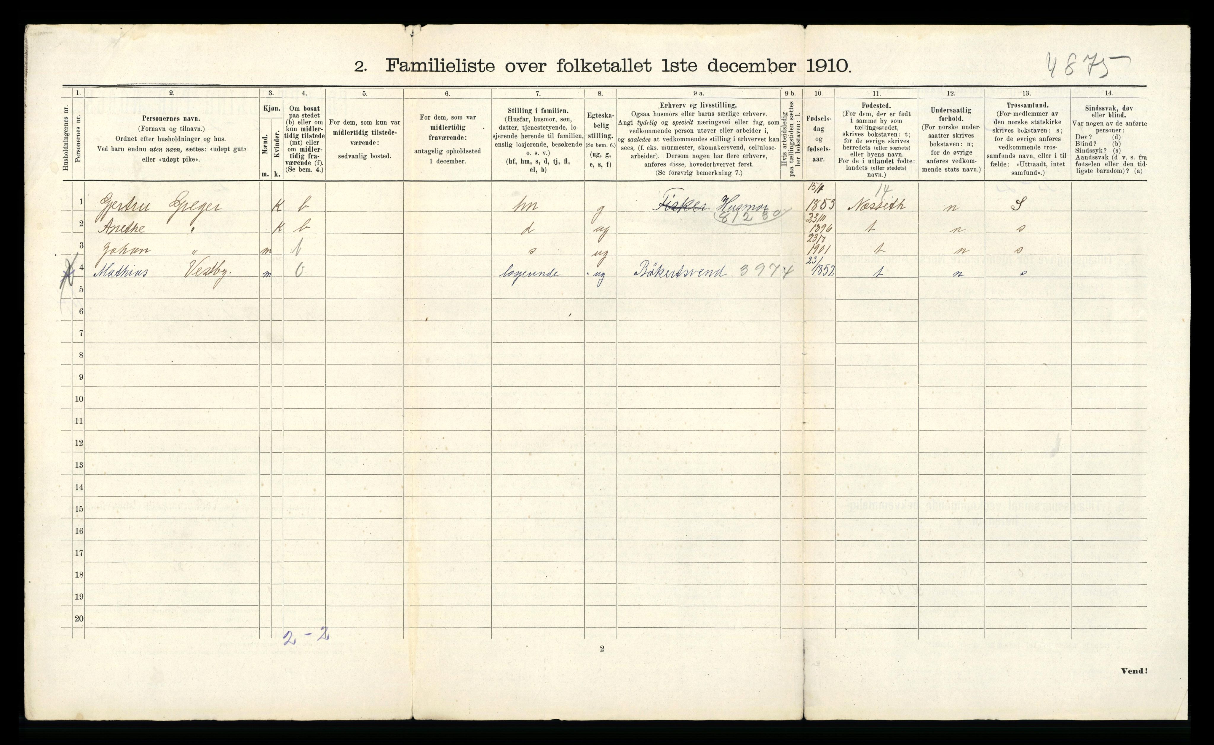 RA, 1910 census for Kristiansund, 1910, p. 4644