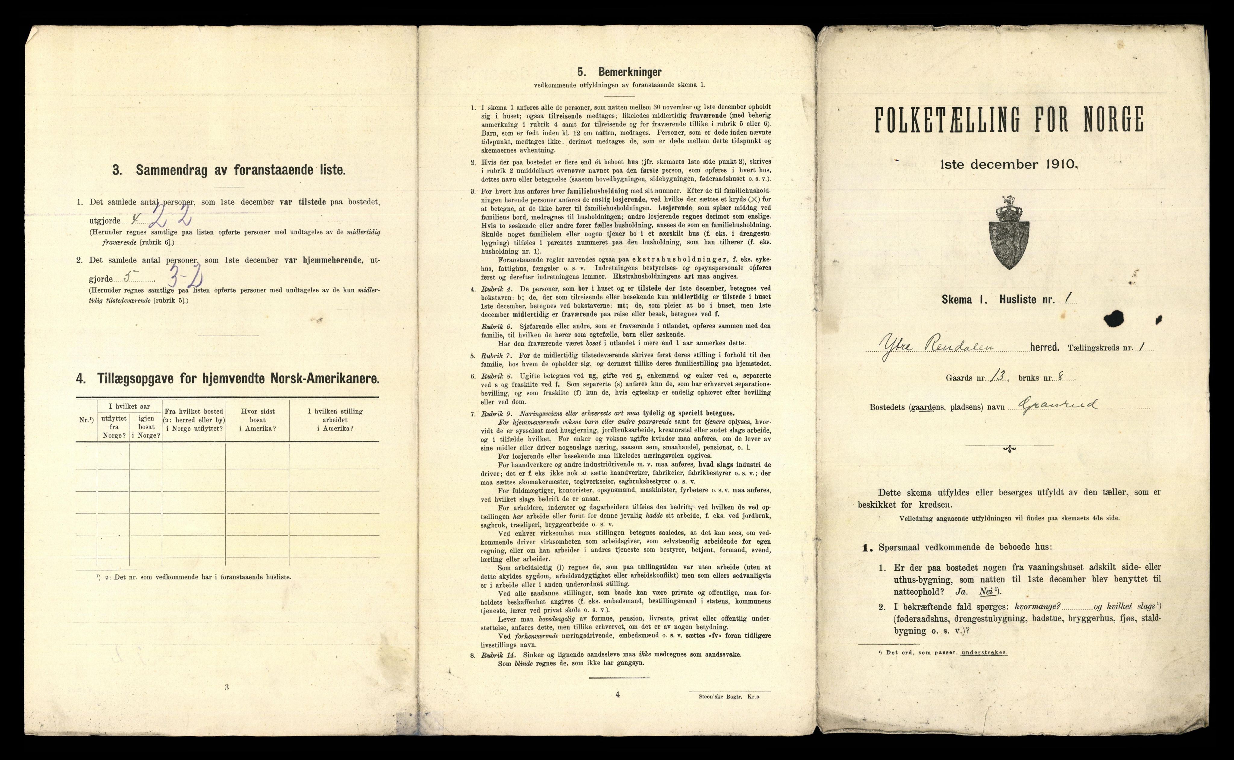 RA, 1910 census for Ytre Rendal, 1910, p. 23