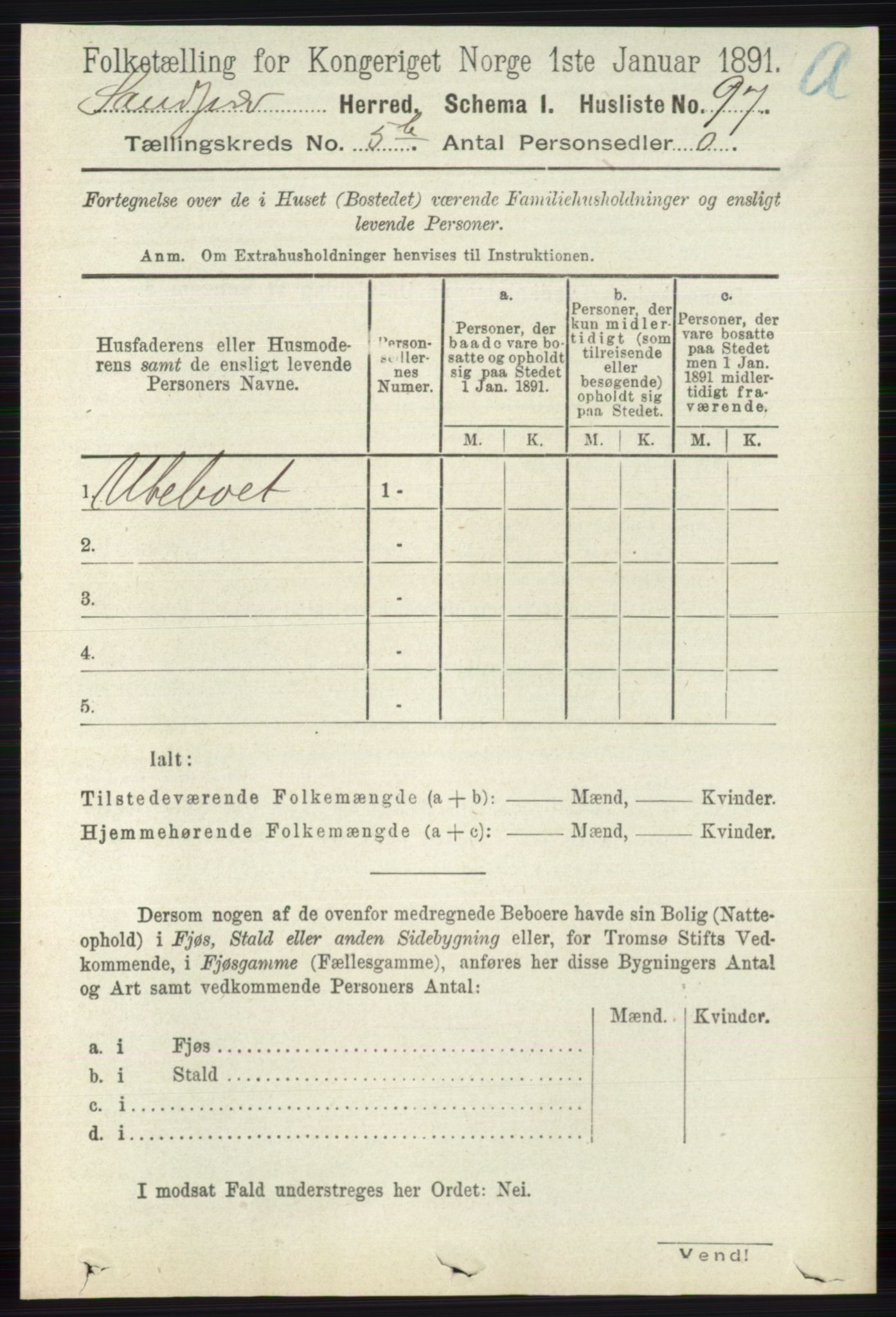 RA, 1891 census for 0629 Sandsvær, 1891, p. 2776