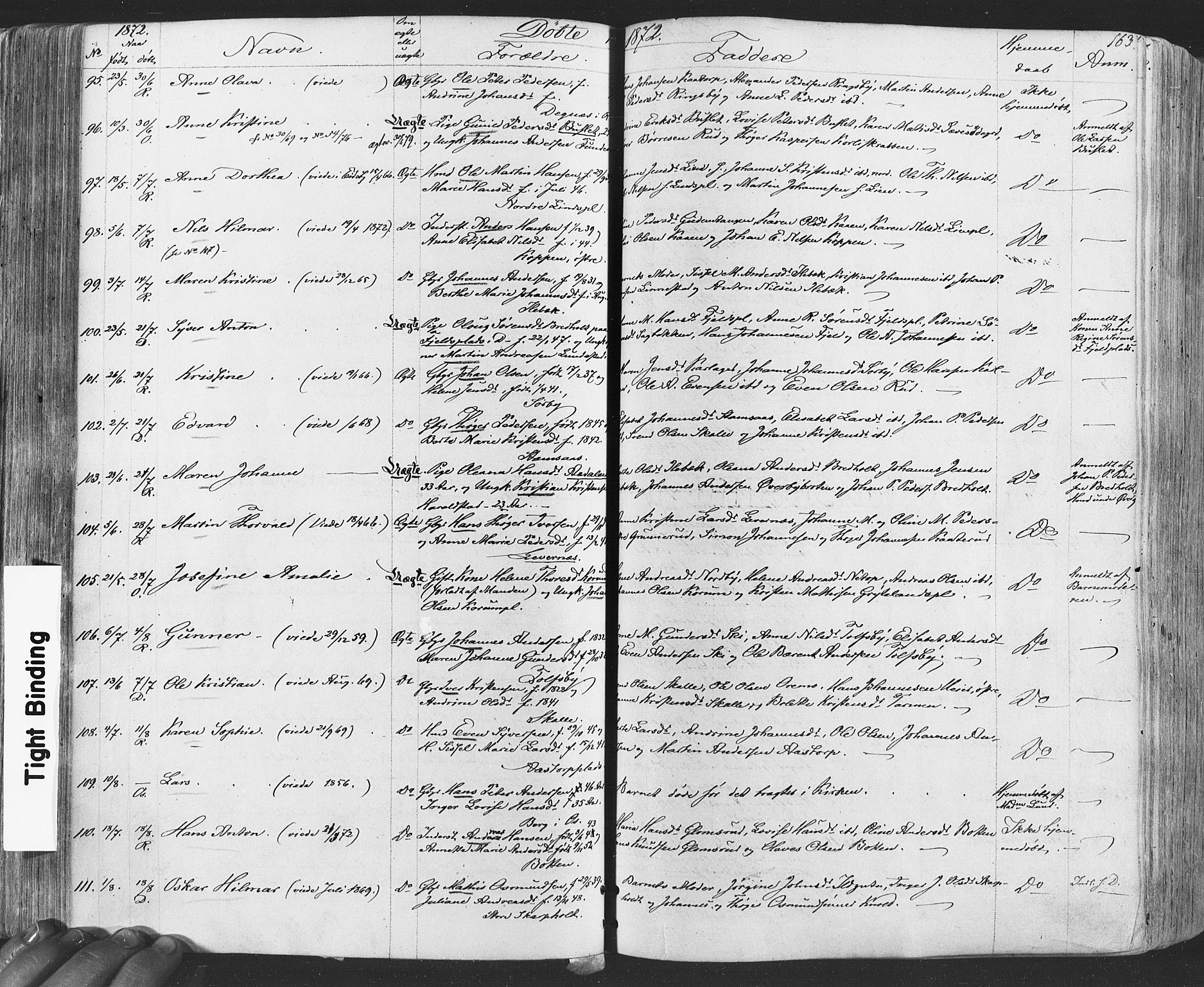 Rakkestad prestekontor Kirkebøker, AV/SAO-A-2008/F/Fa/L0011: Parish register (official) no. I 11, 1862-1877, p. 163