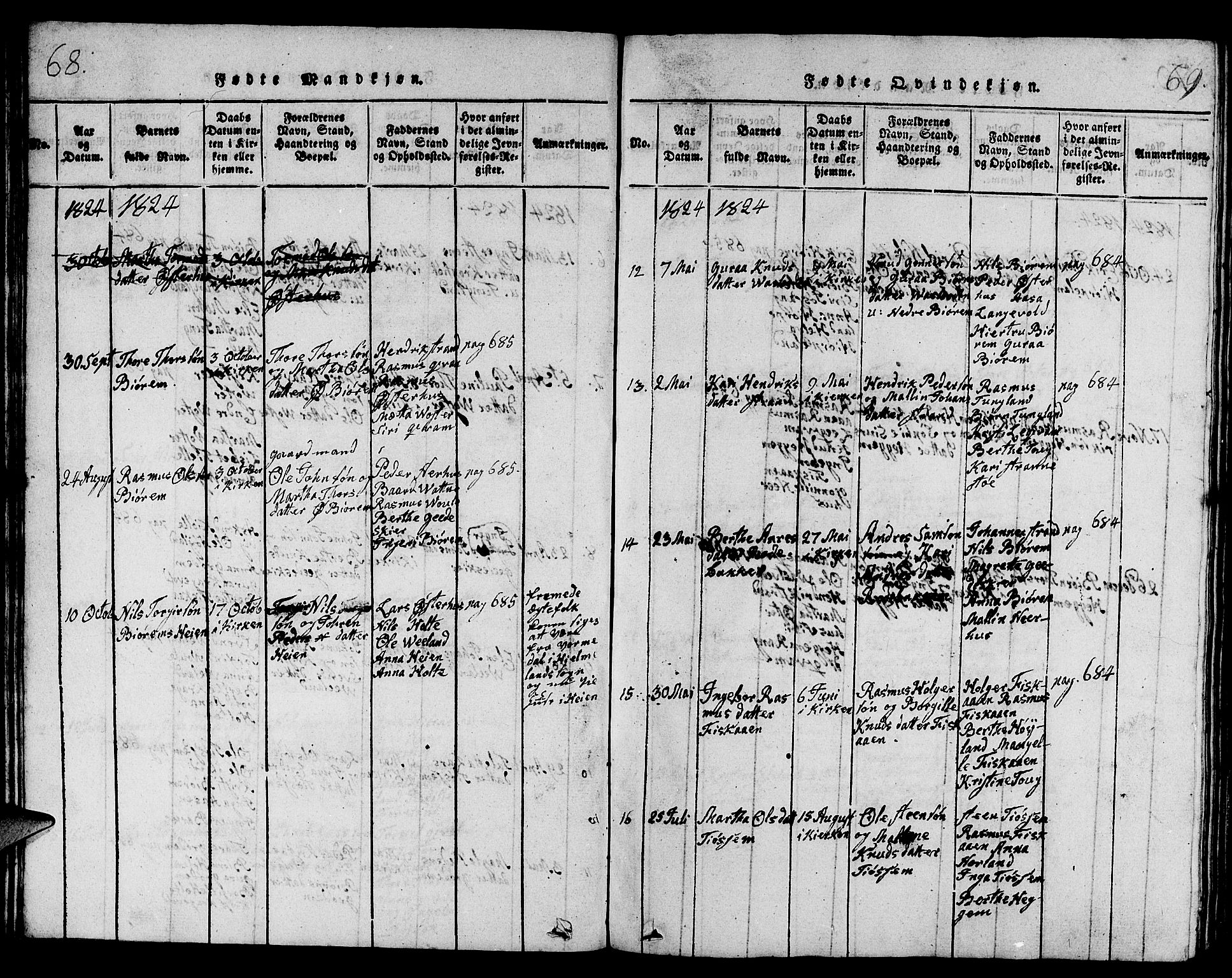 Strand sokneprestkontor, AV/SAST-A-101828/H/Ha/Hab/L0001: Parish register (copy) no. B 1, 1816-1854, p. 68-69