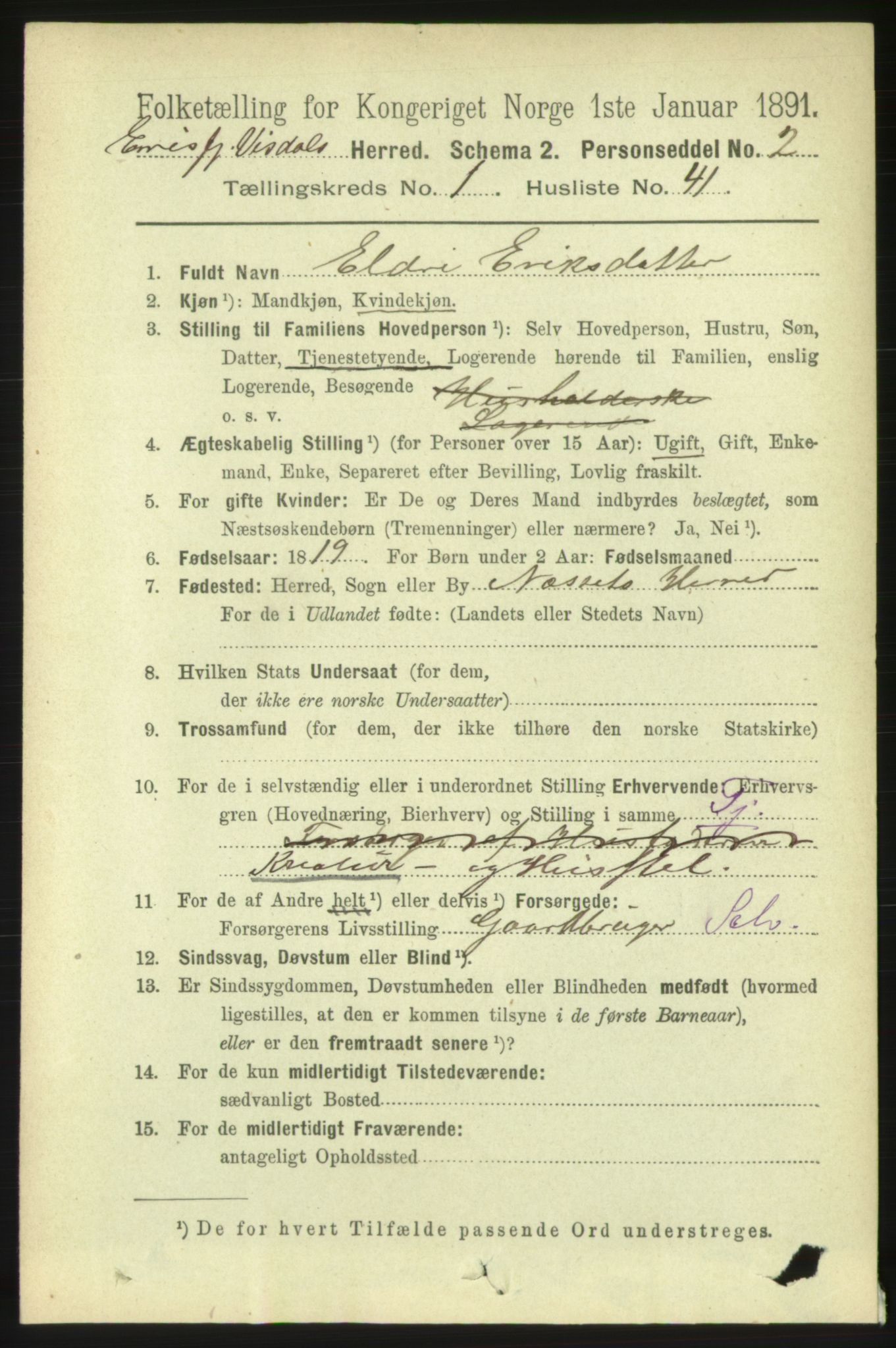 RA, 1891 census for 1542 Eresfjord og Vistdal, 1891, p. 307