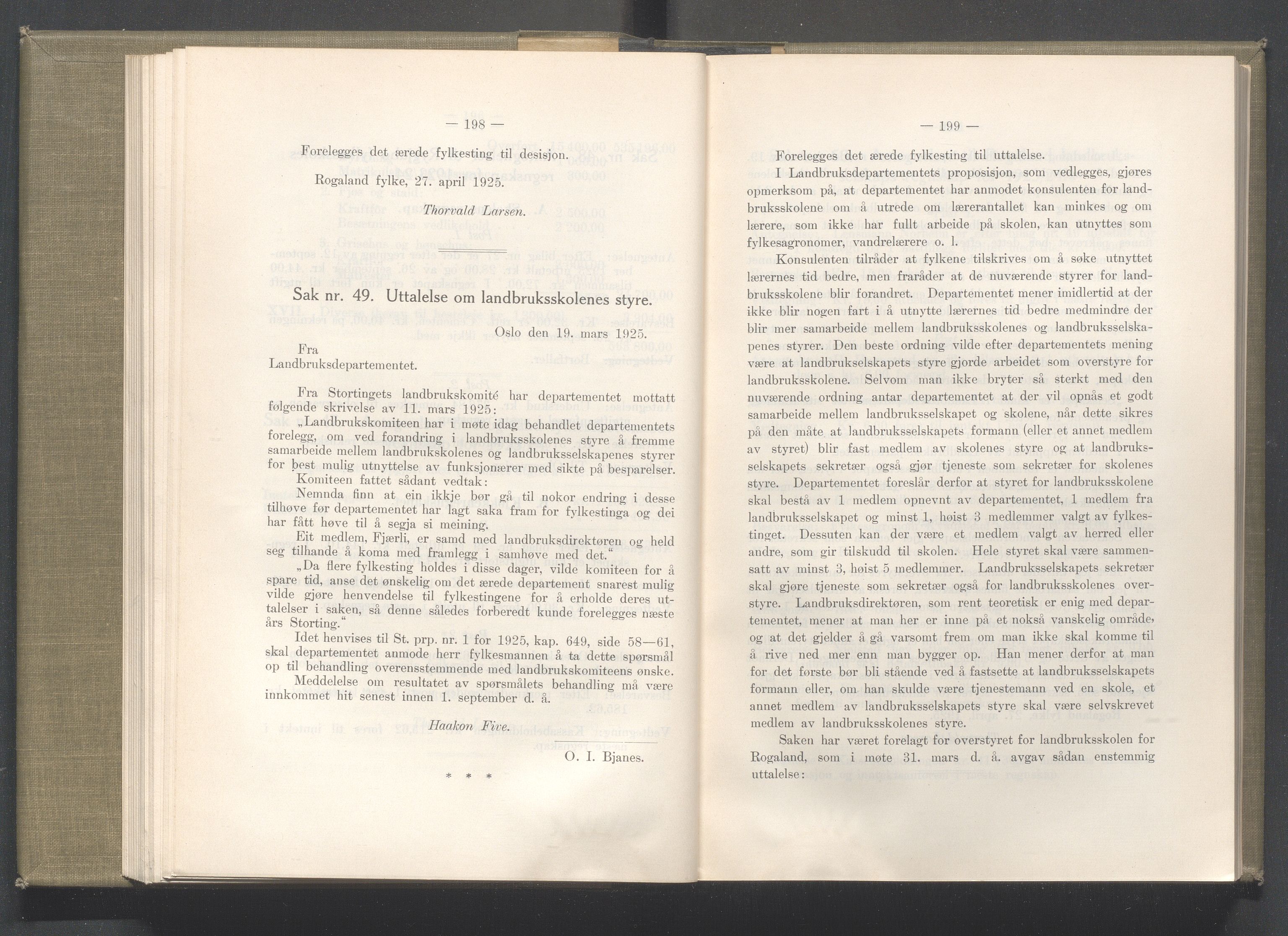 Rogaland fylkeskommune - Fylkesrådmannen , IKAR/A-900/A/Aa/Aaa/L0044: Møtebok , 1925, p. 198-199