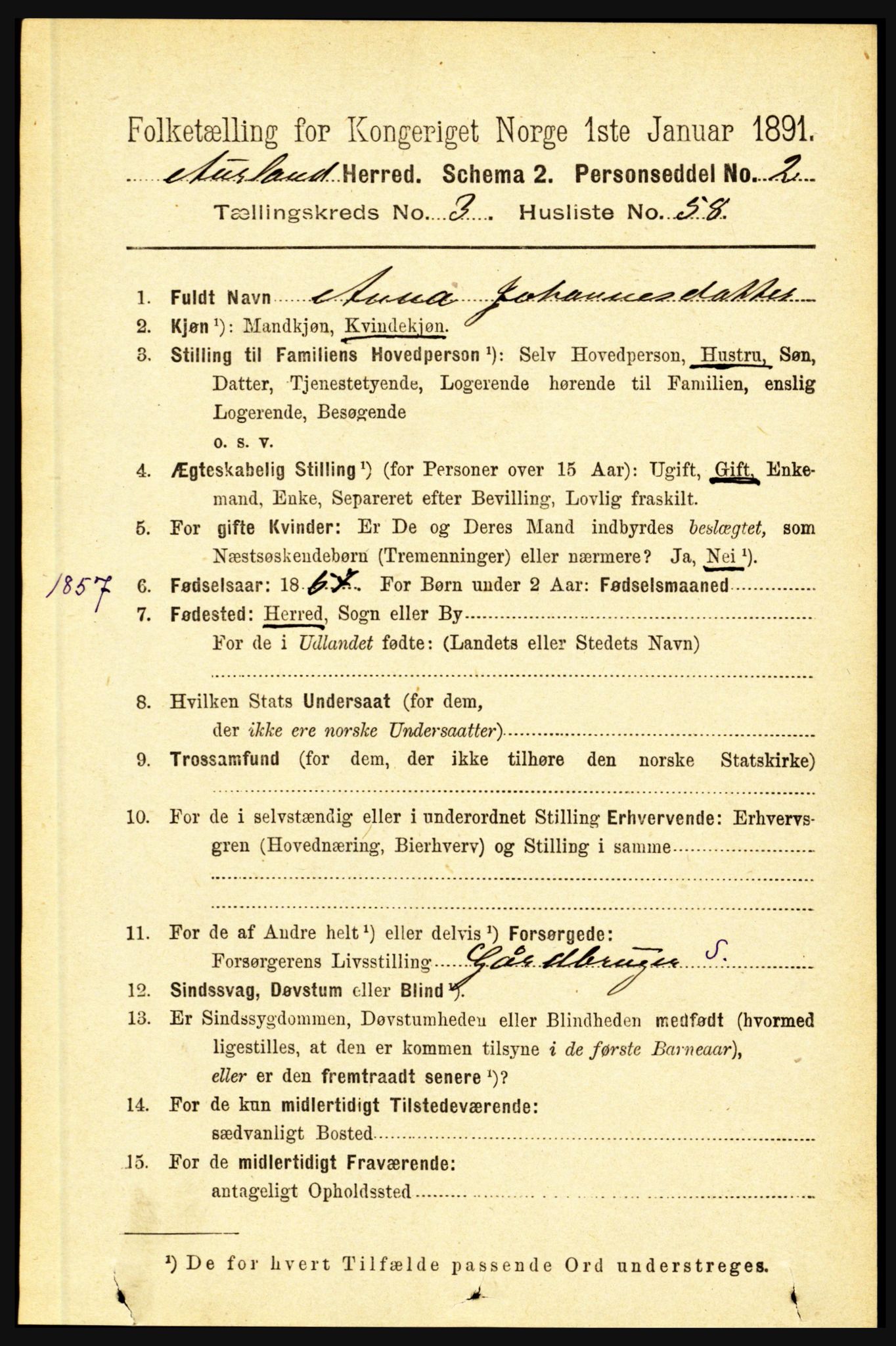 RA, 1891 census for 1421 Aurland, 1891, p. 1247