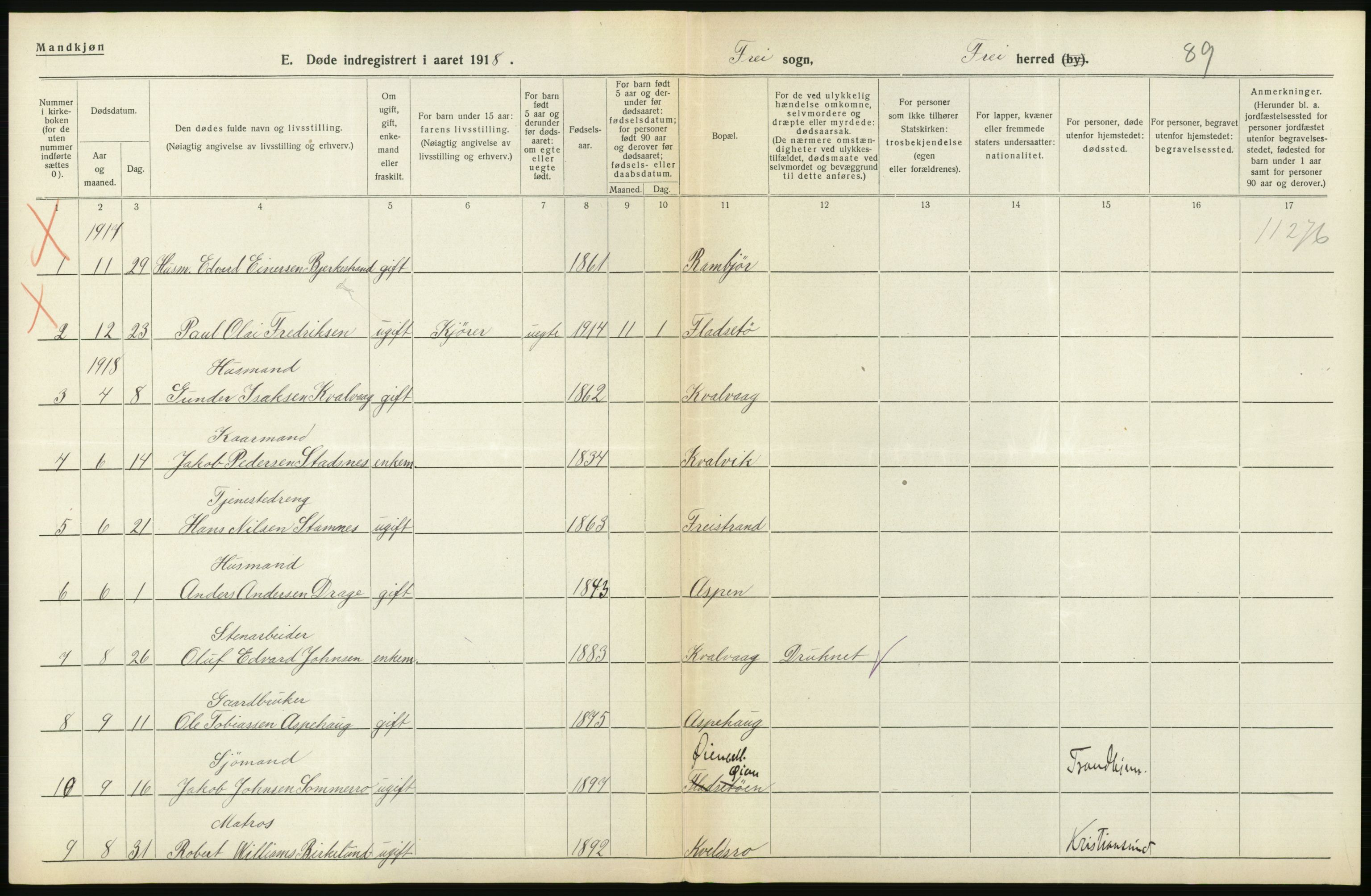 Statistisk sentralbyrå, Sosiodemografiske emner, Befolkning, RA/S-2228/D/Df/Dfb/Dfbh/L0045: Møre fylke: Døde. Bygder og byer., 1918, p. 480