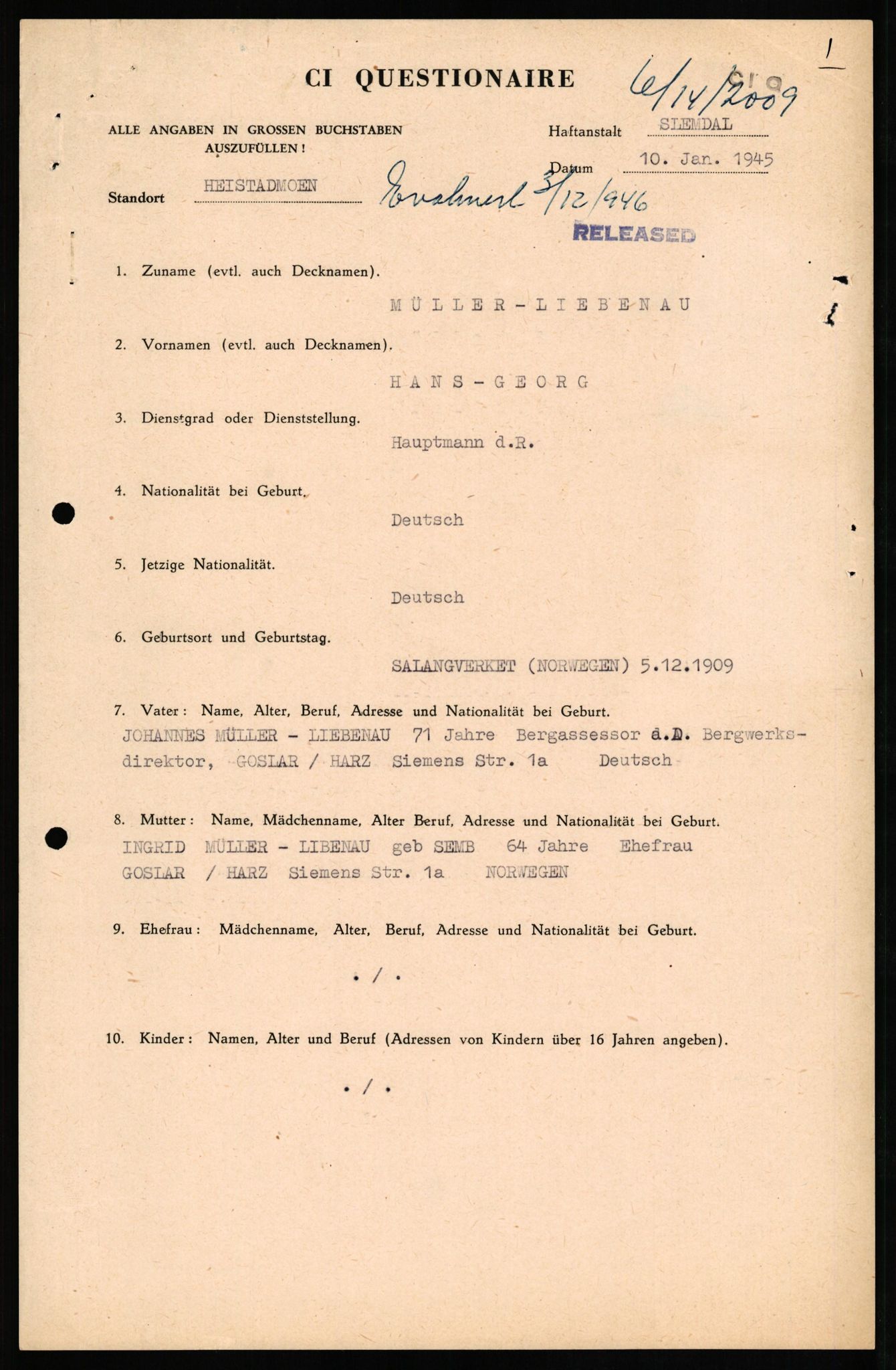 Forsvaret, Forsvarets overkommando II, RA/RAFA-3915/D/Db/L0023: CI Questionaires. Tyske okkupasjonsstyrker i Norge. Tyskere., 1945-1946, p. 293