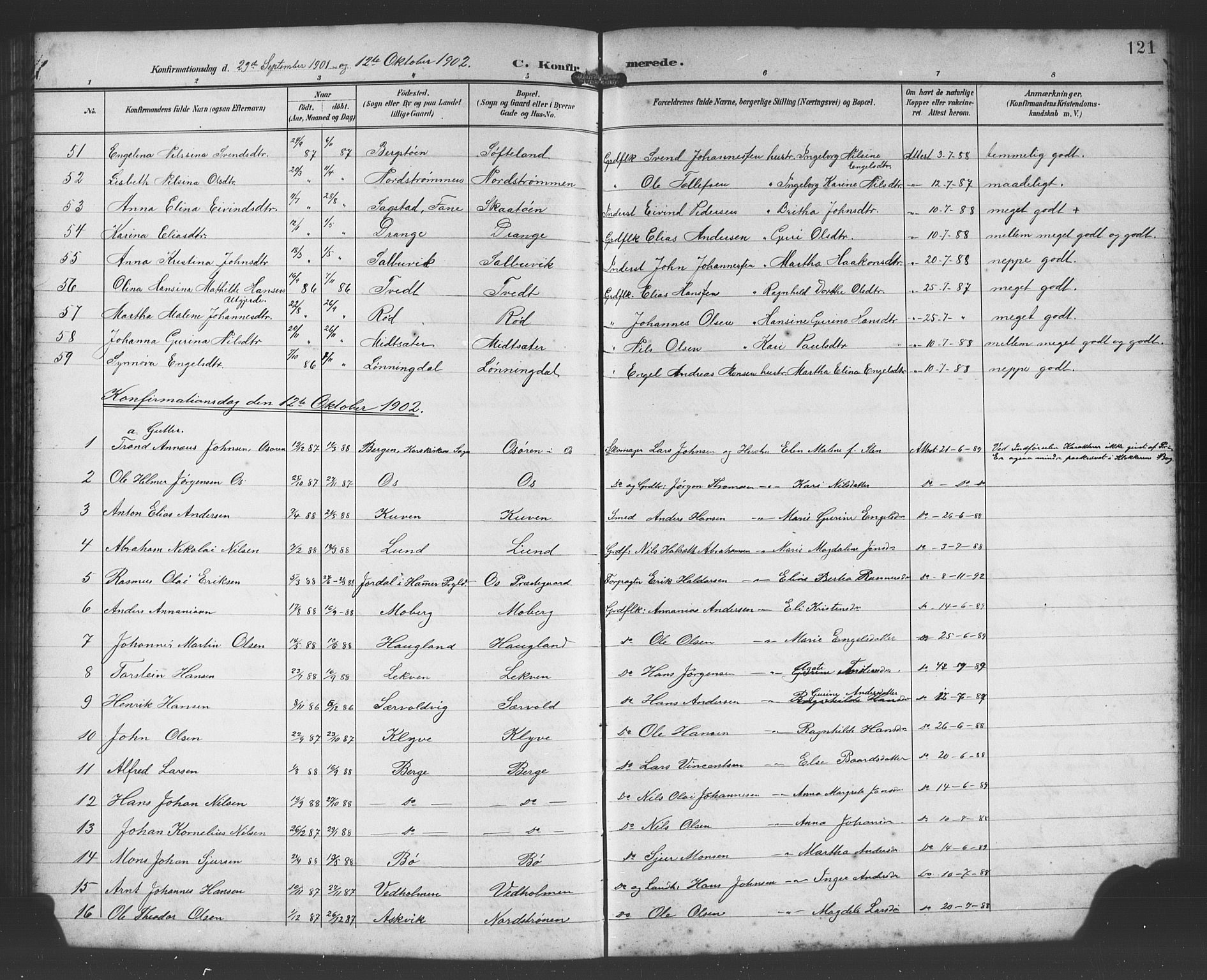 Os sokneprestembete, SAB/A-99929: Parish register (copy) no. A 3, 1897-1913, p. 121