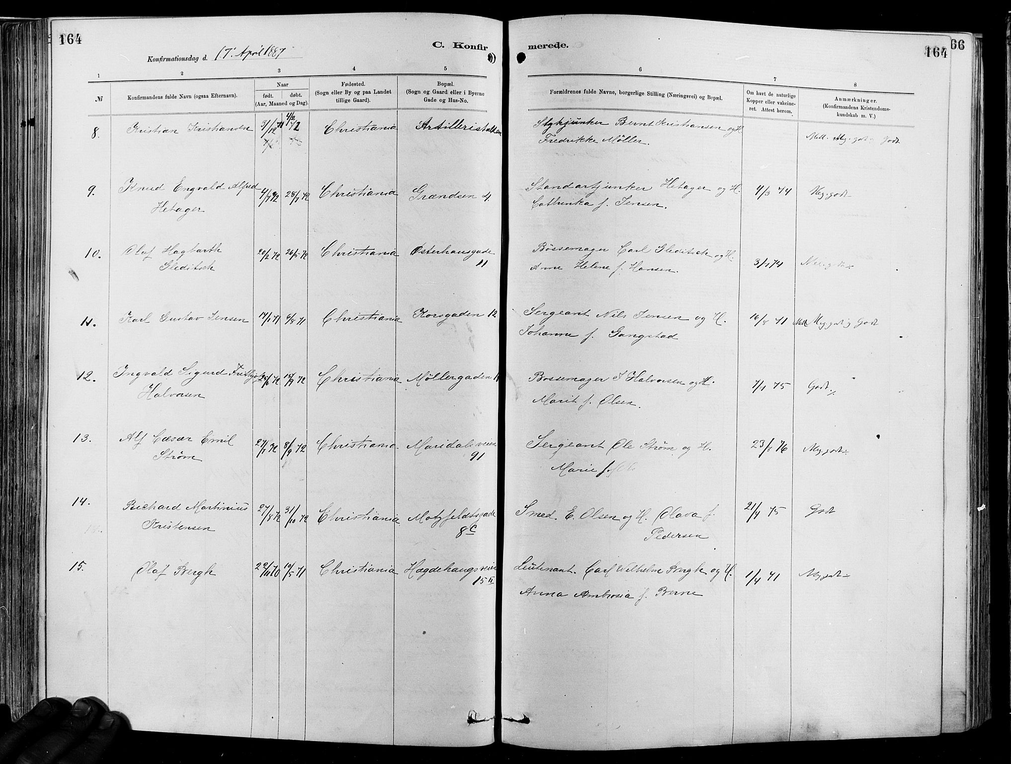 Garnisonsmenigheten Kirkebøker, AV/SAO-A-10846/F/Fa/L0012: Parish register (official) no. 12, 1880-1893, p. 164