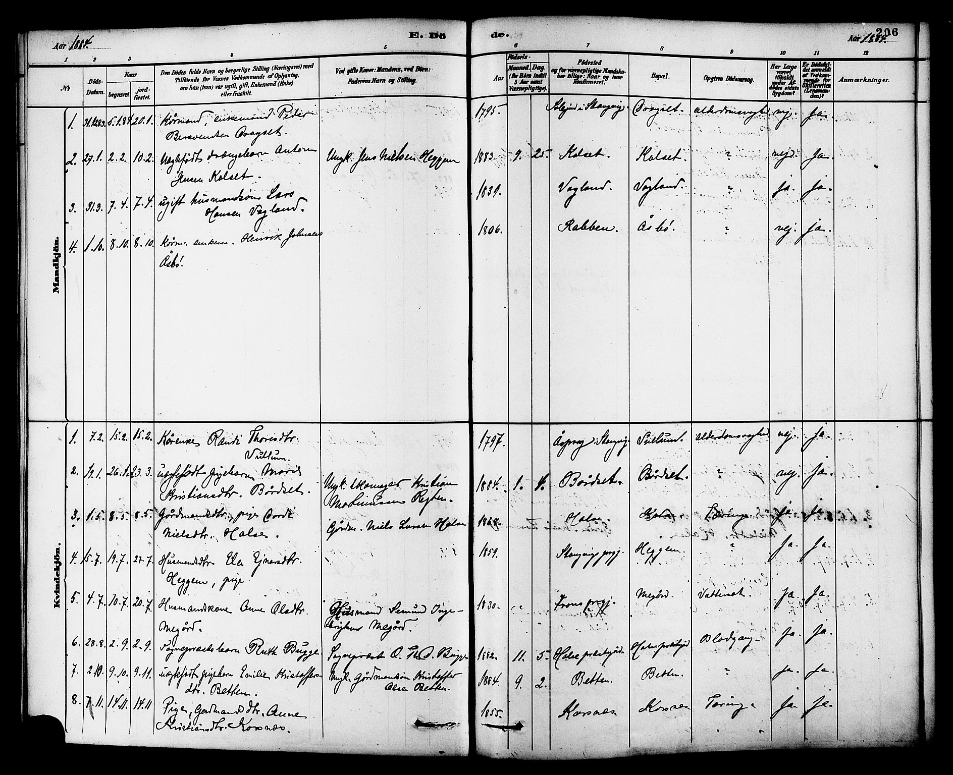 Ministerialprotokoller, klokkerbøker og fødselsregistre - Møre og Romsdal, SAT/A-1454/576/L0885: Parish register (official) no. 576A03, 1880-1898, p. 206