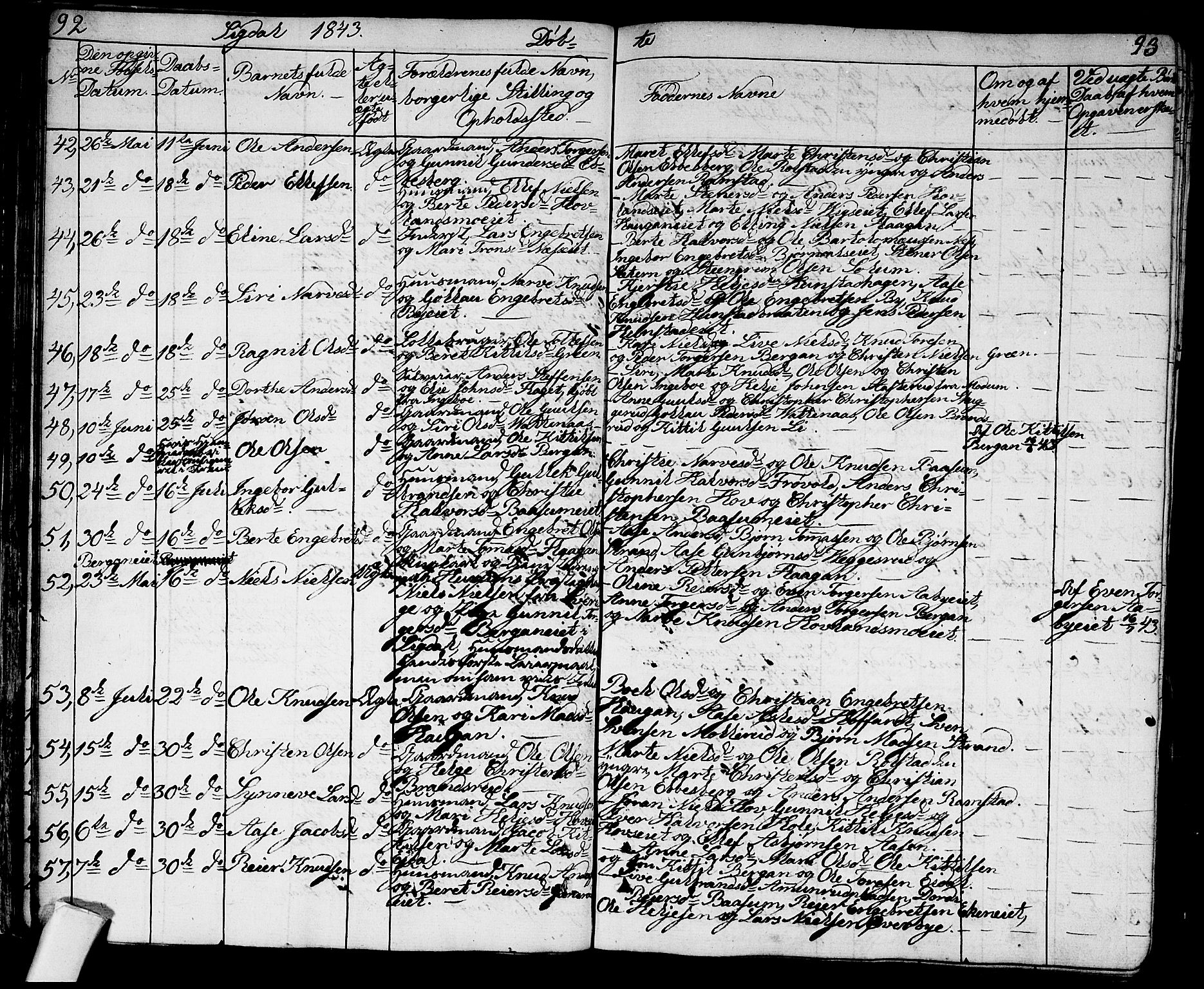 Sigdal kirkebøker, AV/SAKO-A-245/G/Ga/L0002: Parish register (copy) no. I 2, 1835-1856, p. 92-93