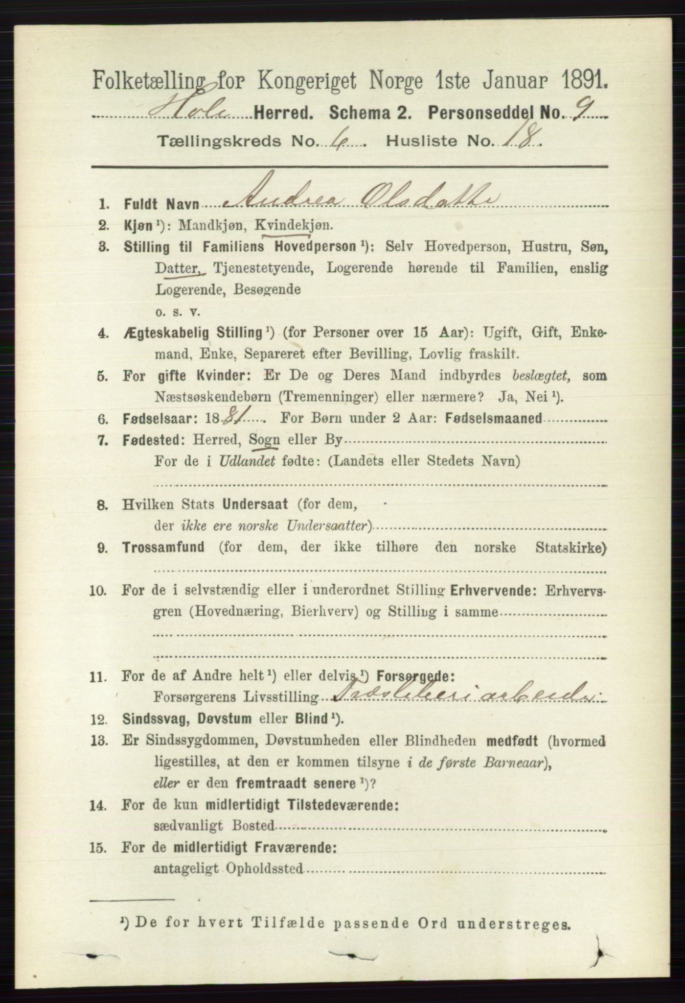 RA, 1891 census for 0612 Hole, 1891, p. 3230