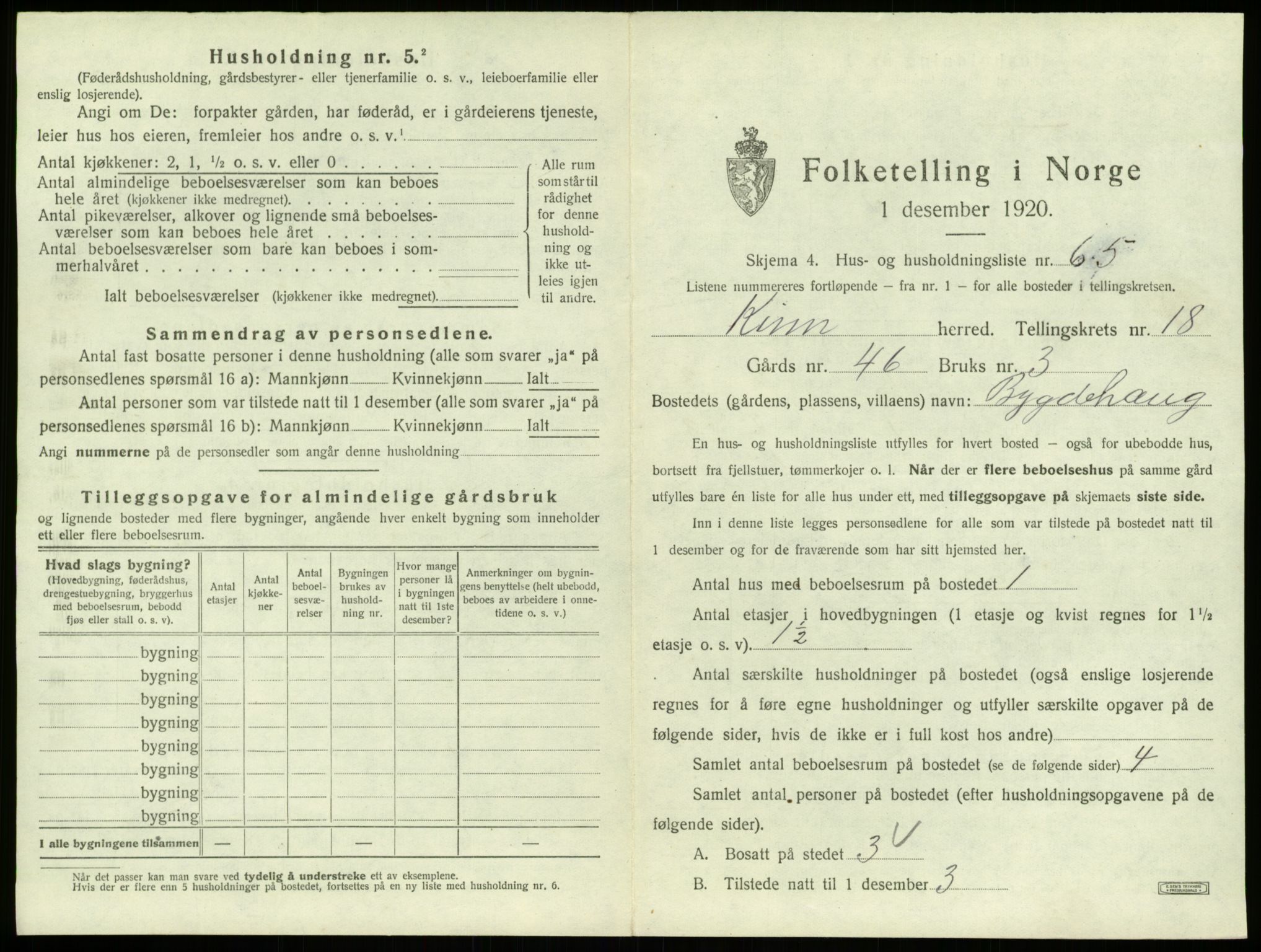 SAB, 1920 census for Kinn, 1920, p. 947