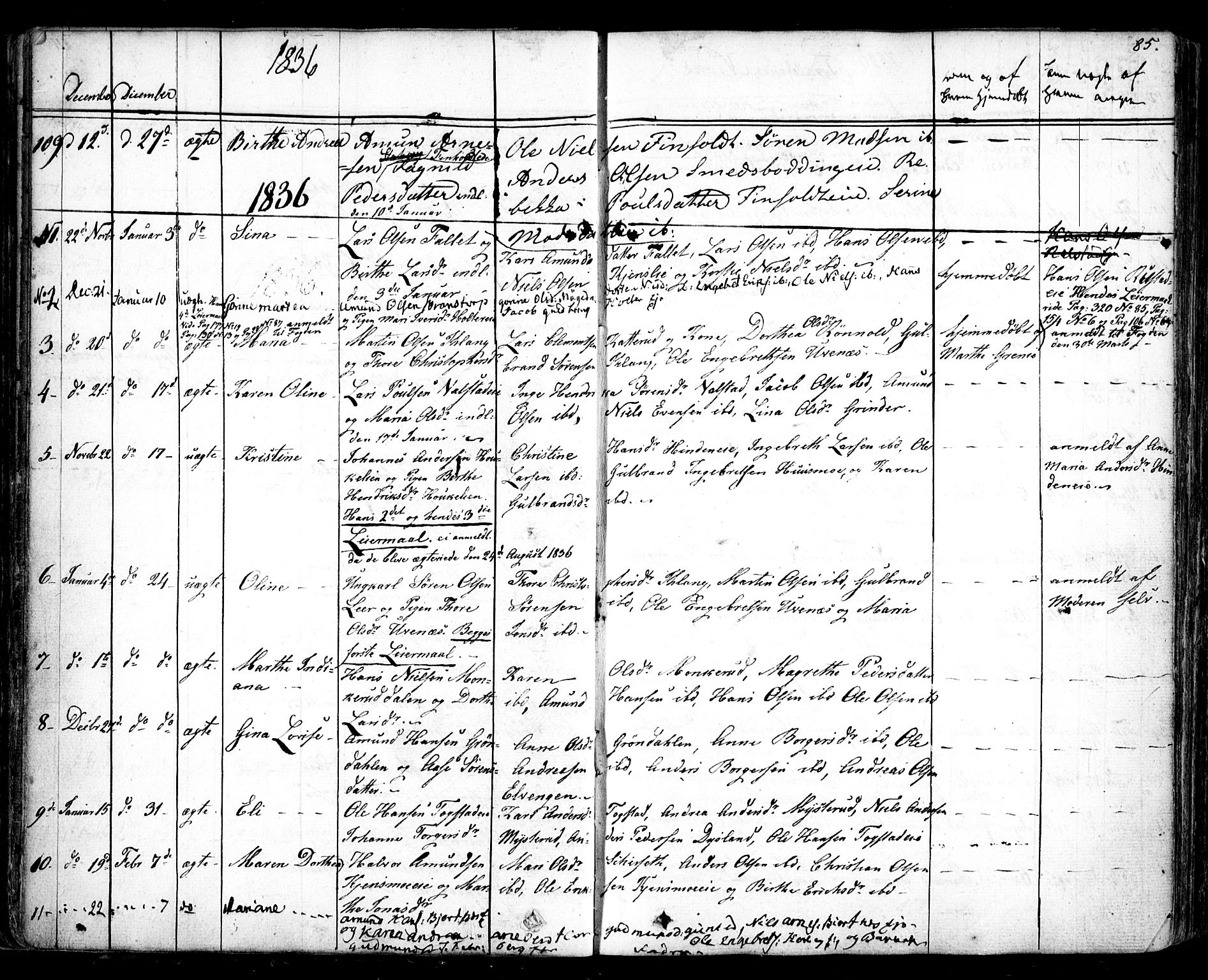 Nes prestekontor Kirkebøker, AV/SAO-A-10410/F/Fa/L0006: Parish register (official) no. I 6, 1833-1845, p. 85