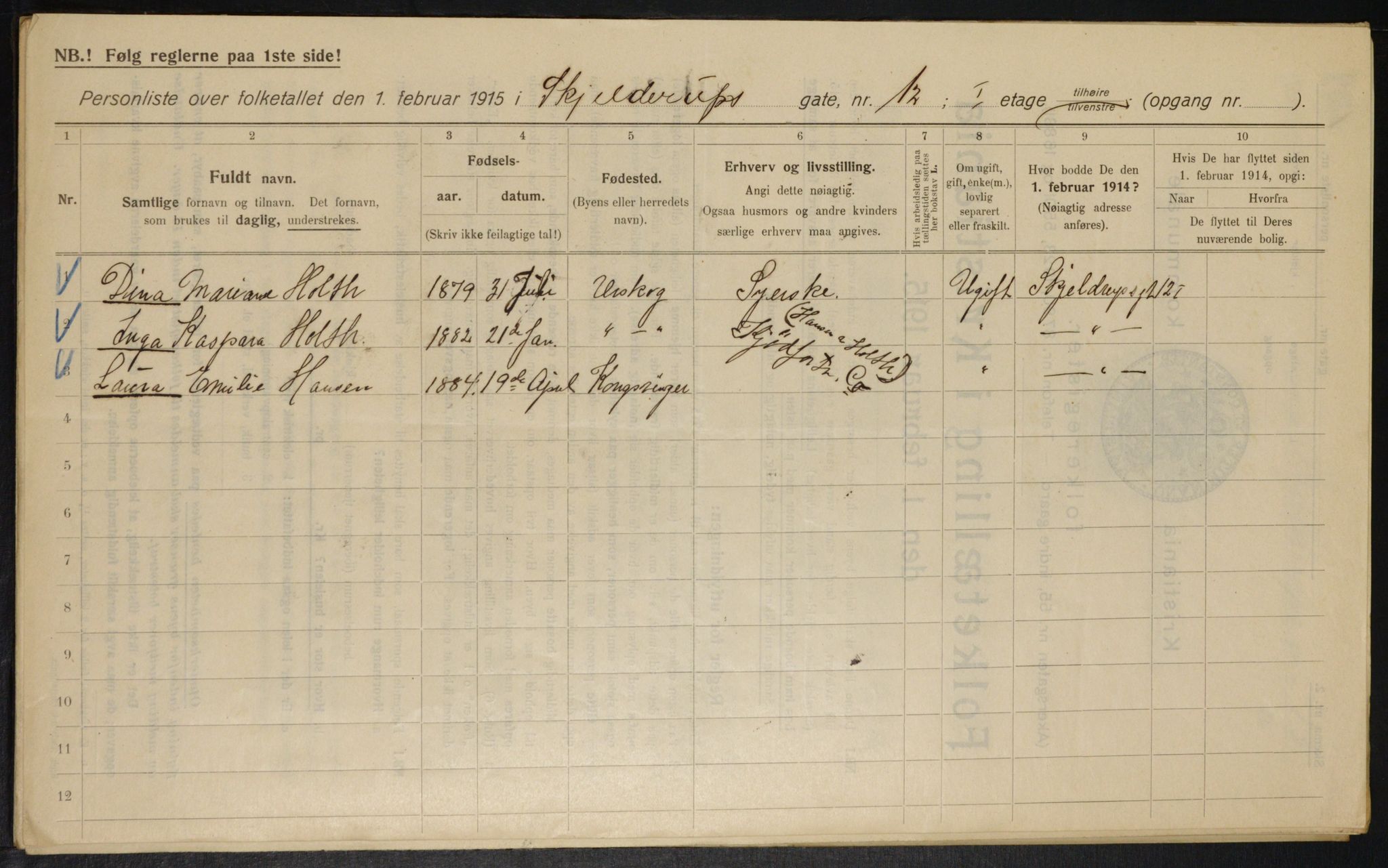 OBA, Municipal Census 1915 for Kristiania, 1915, p. 95685