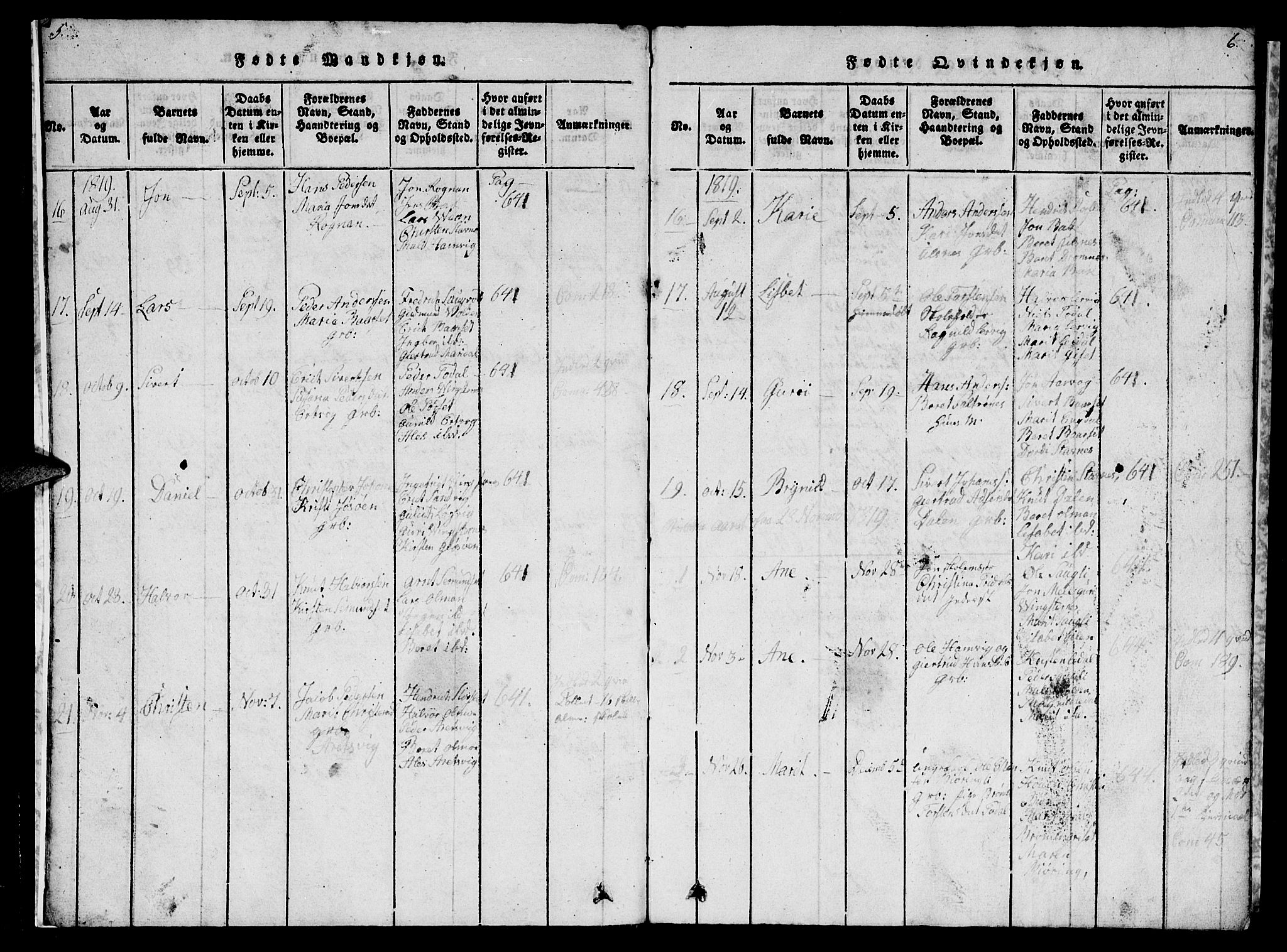 Ministerialprotokoller, klokkerbøker og fødselsregistre - Møre og Romsdal, SAT/A-1454/578/L0908: Parish register (copy) no. 578C01, 1819-1837, p. 5-6