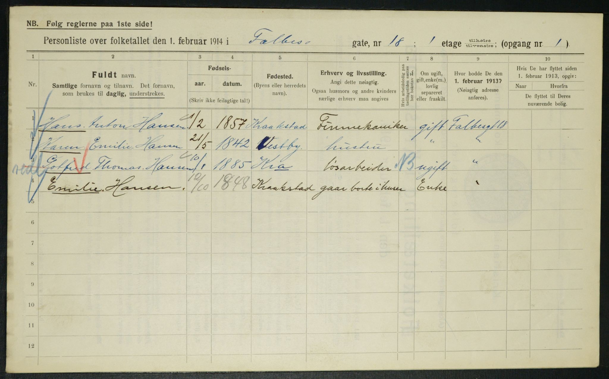 OBA, Municipal Census 1914 for Kristiania, 1914, p. 23403