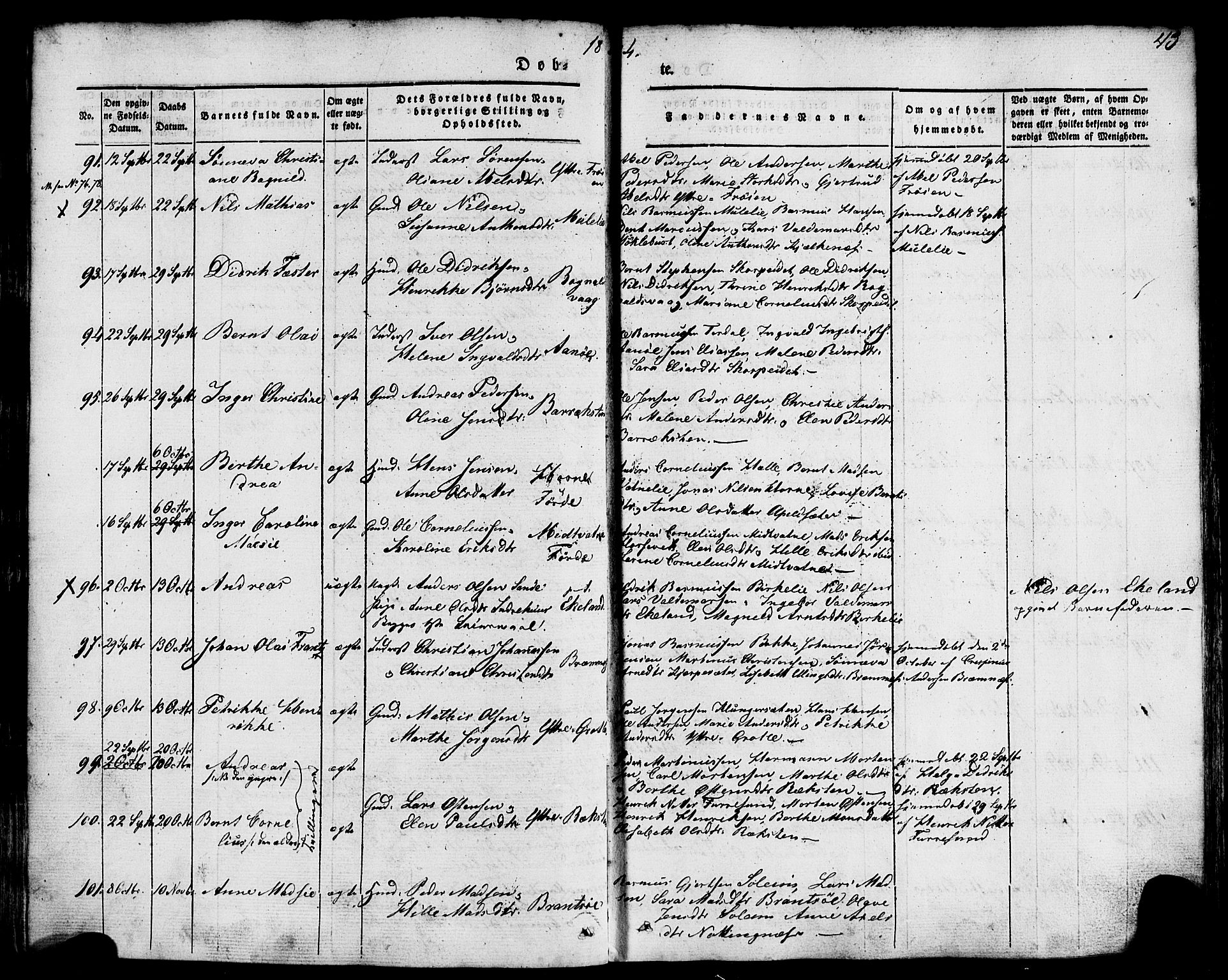 Kinn sokneprestembete, AV/SAB-A-80801/H/Haa/Haaa/L0005: Parish register (official) no. A 5, 1841-1857, p. 43