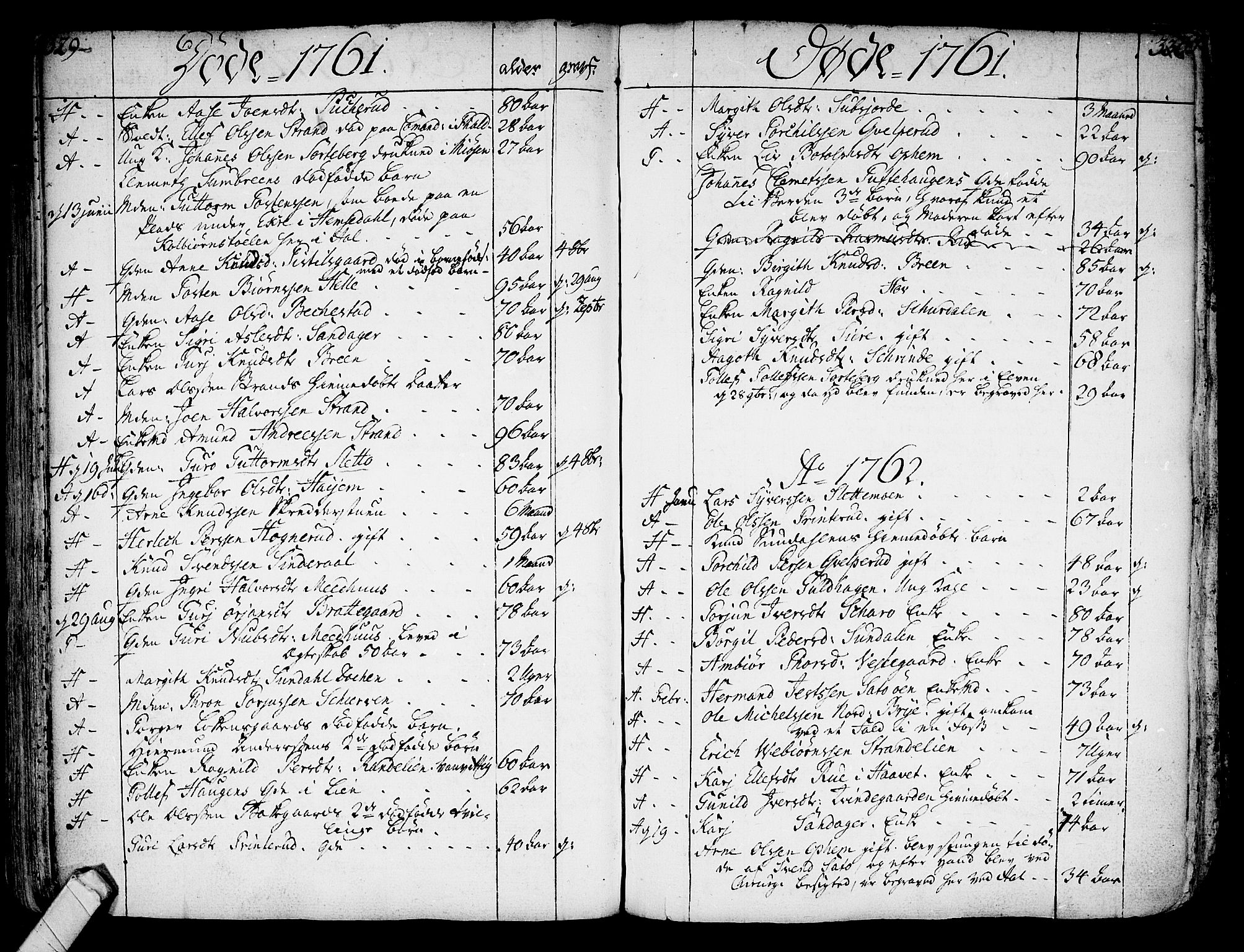 Ål kirkebøker, SAKO/A-249/F/Fa/L0001: Parish register (official) no. I 1, 1744-1769, p. 329-330