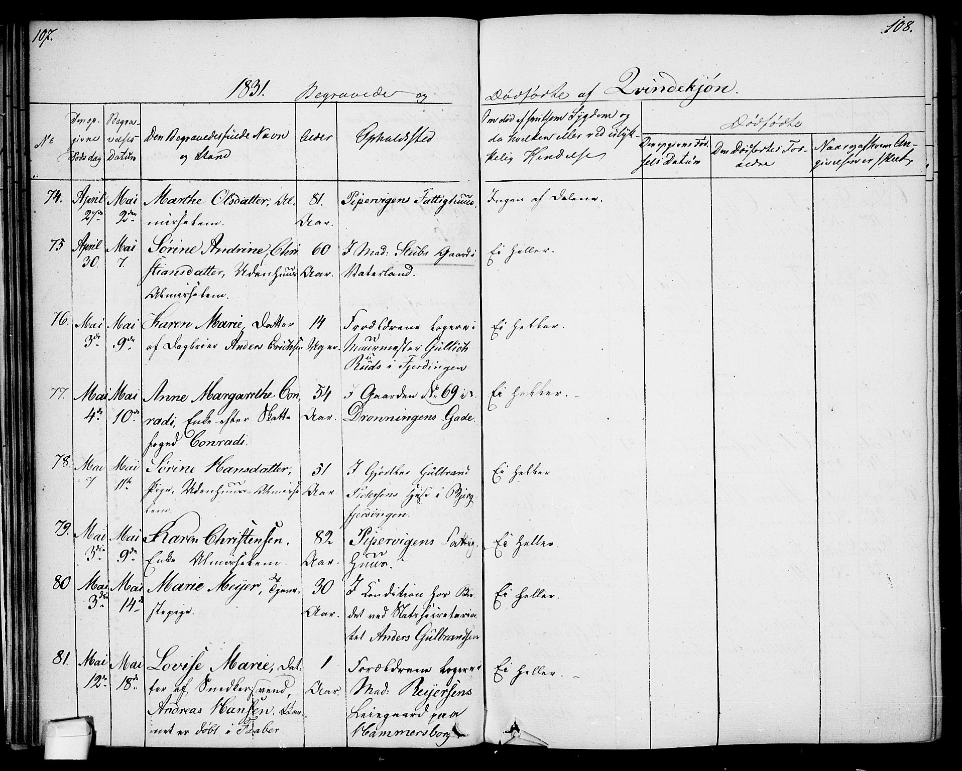 Oslo domkirke Kirkebøker, AV/SAO-A-10752/F/Fa/L0023: Parish register (official) no. 23, 1829-1834, p. 107-108