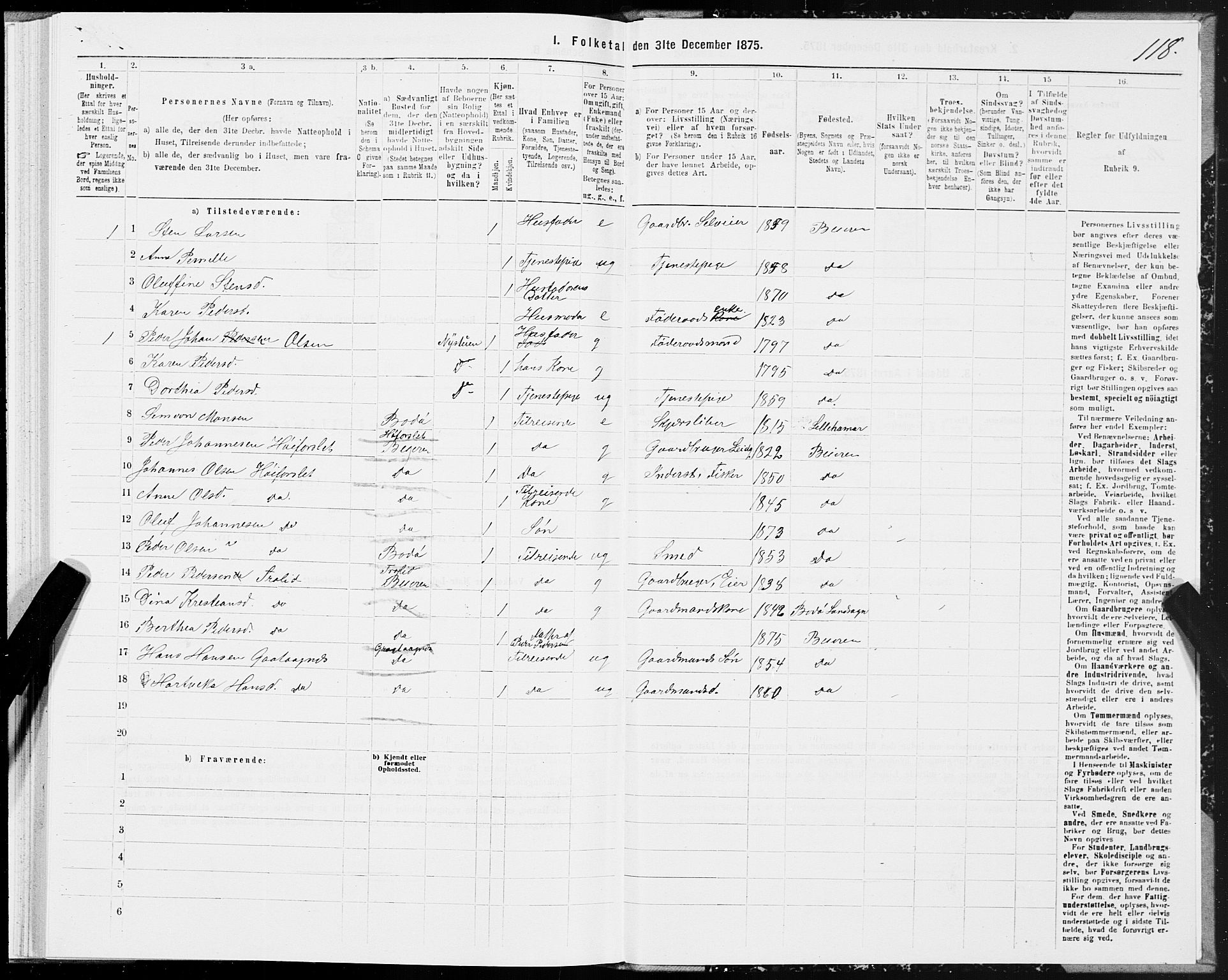 SAT, 1875 census for 1839P Beiarn, 1875, p. 1118