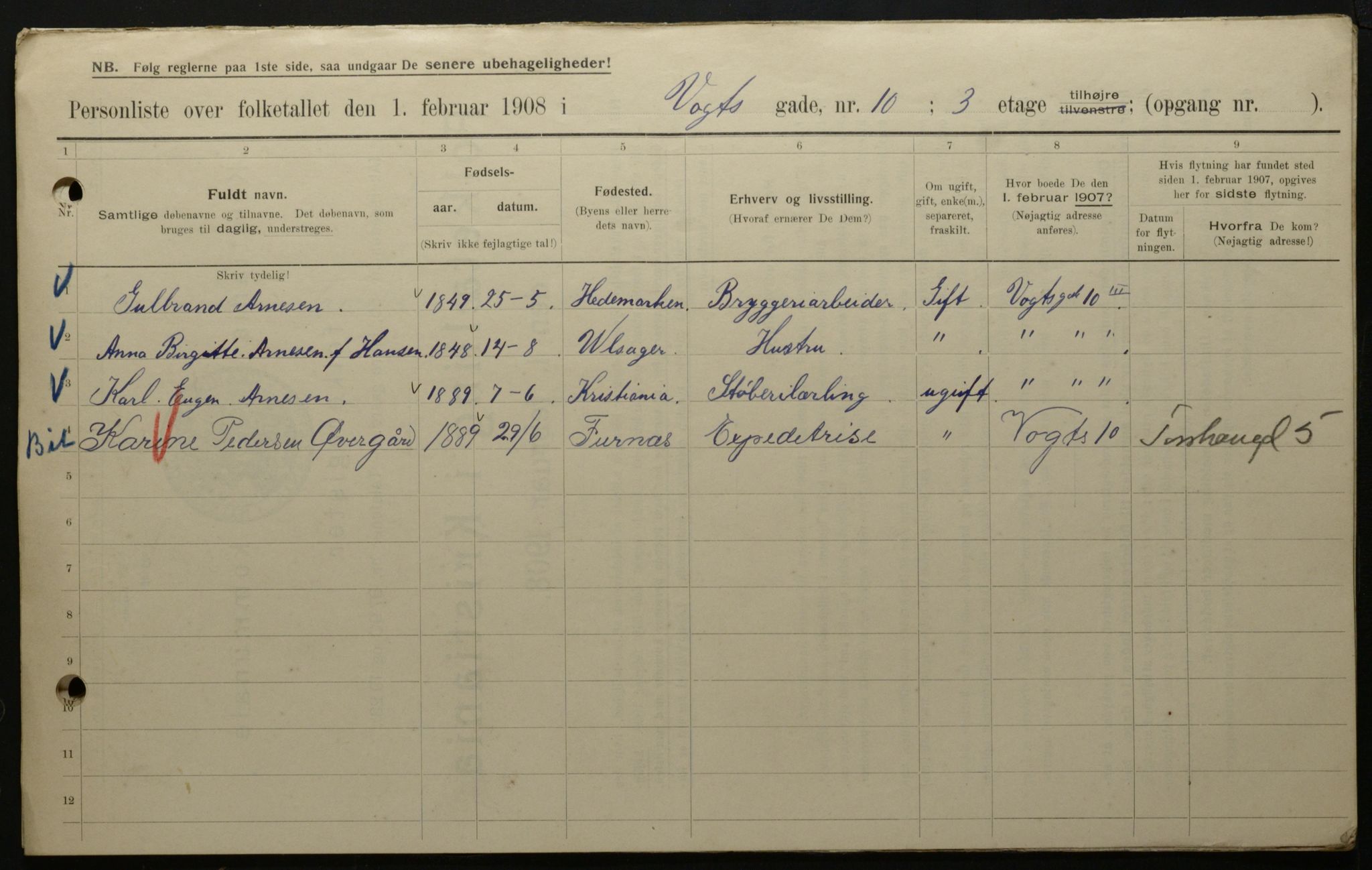 OBA, Municipal Census 1908 for Kristiania, 1908, p. 111540