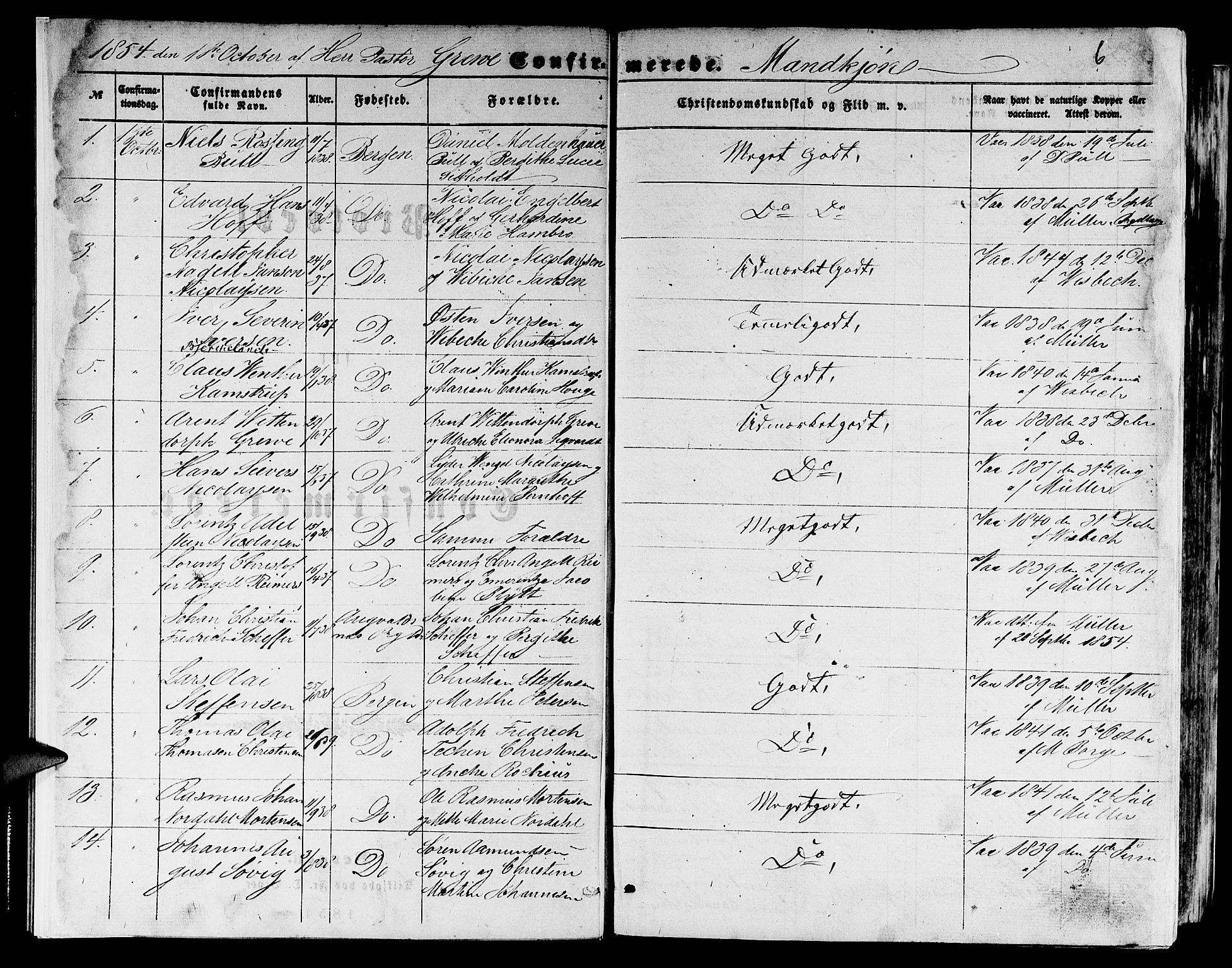 Domkirken sokneprestembete, SAB/A-74801/H/Hab/L0023: Parish register (copy) no. C 3, 1854-1880, p. 6