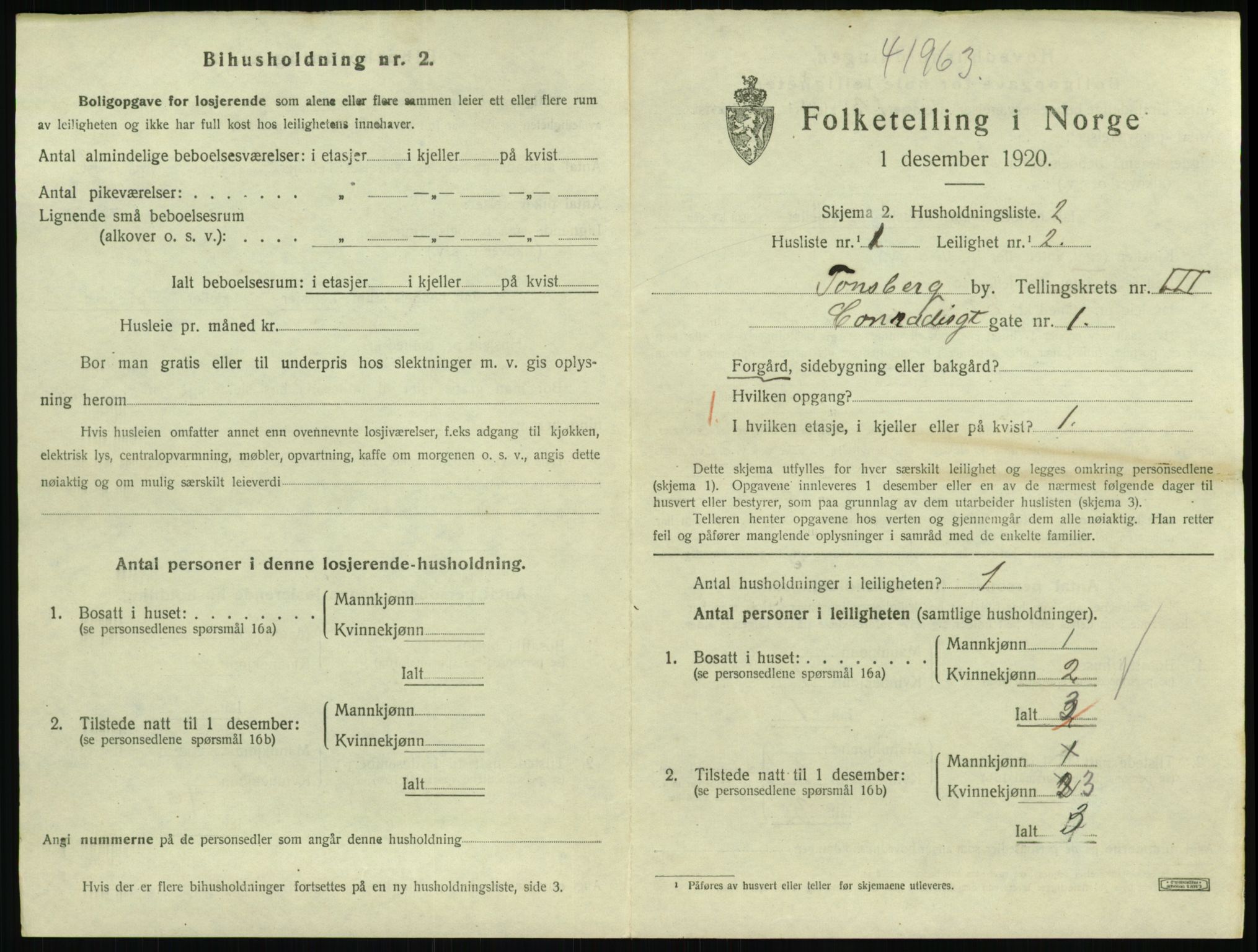 SAKO, 1920 census for Tønsberg, 1920, p. 3015