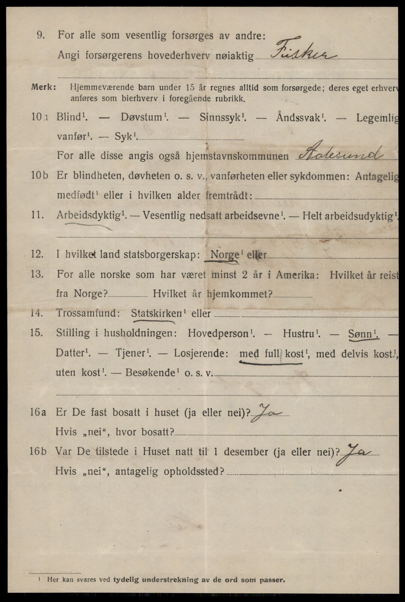 SAT, 1920 census for Ålesund, 1920, p. 11897