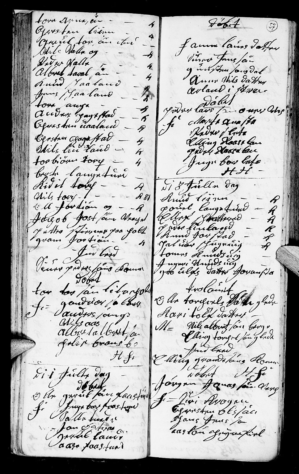Holt sokneprestkontor, SAK/1111-0021/F/Fb/L0004: Parish register (copy) no. B 4, 1730-1746, p. 57
