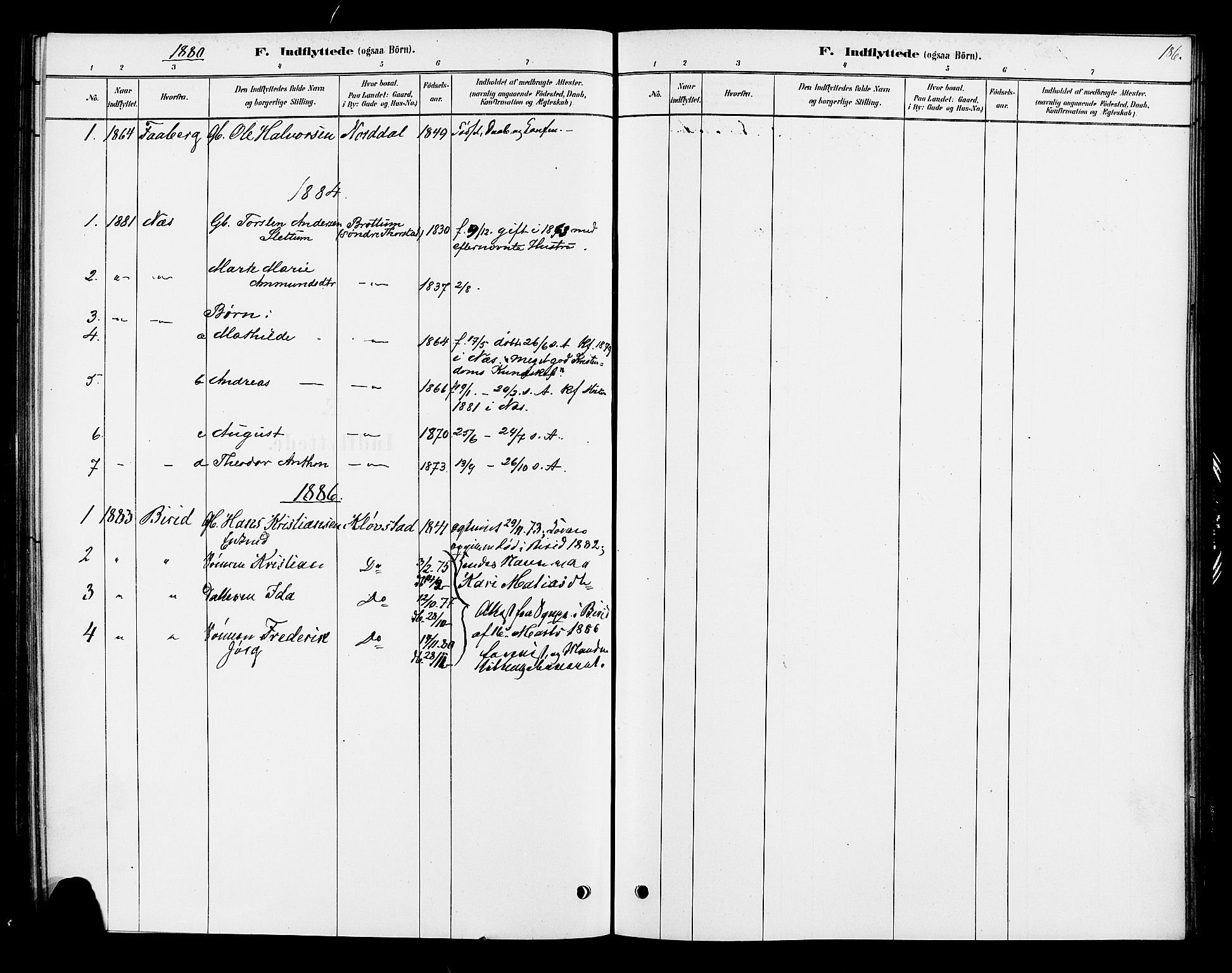 Ringsaker prestekontor, AV/SAH-PREST-014/K/Ka/L0013: Parish register (official) no. 13, 1879-1890, p. 186