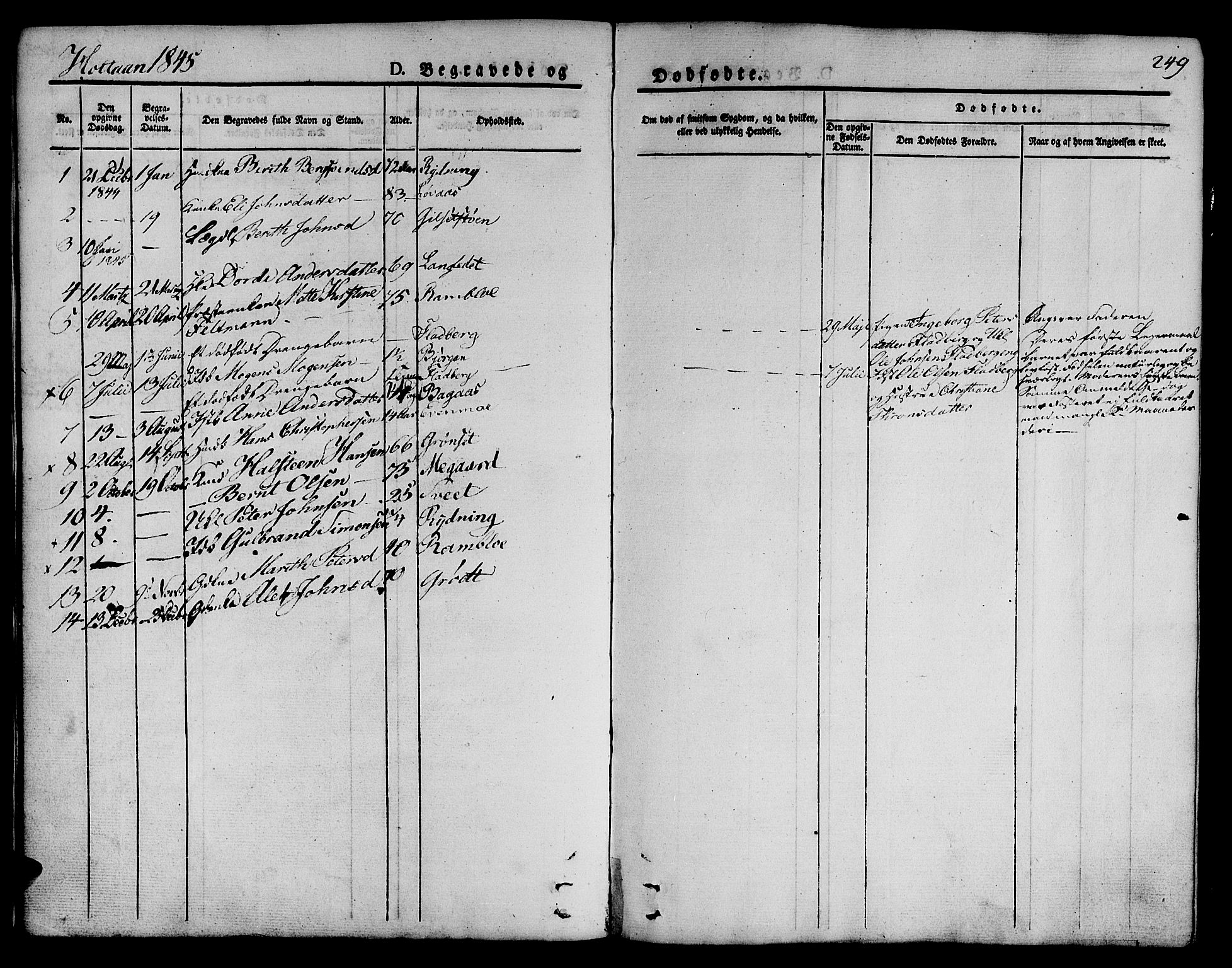 Ministerialprotokoller, klokkerbøker og fødselsregistre - Sør-Trøndelag, SAT/A-1456/685/L0960: Parish register (official) no. 685A05 /1, 1829-1845, p. 249
