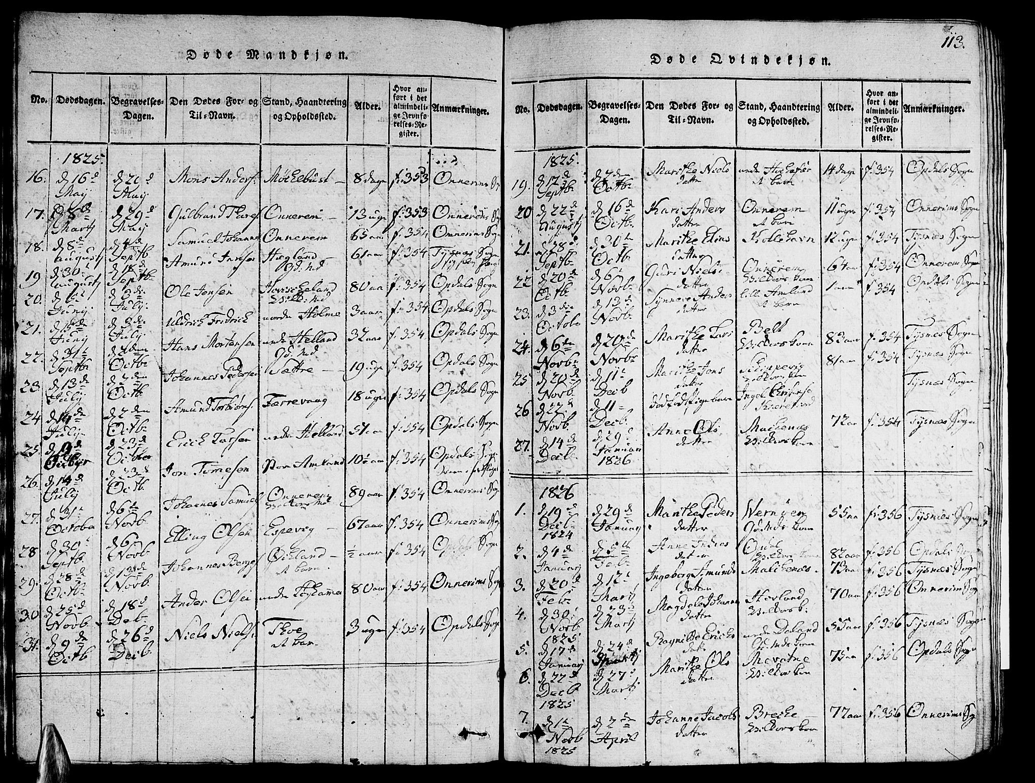 Tysnes sokneprestembete, SAB/A-78601/H/Hab: Parish register (copy) no. A 1, 1816-1828, p. 113