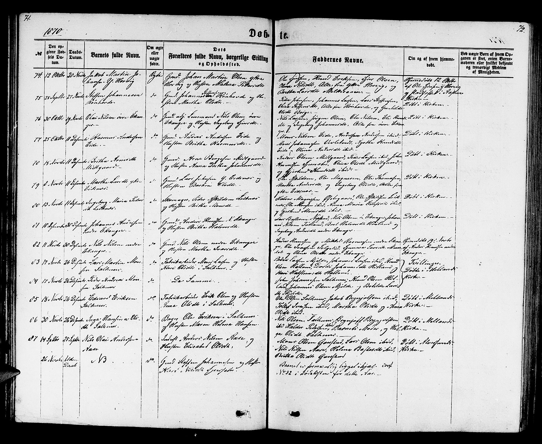Hamre sokneprestembete, SAB/A-75501/H/Ha/Hab: Parish register (copy) no. B 2, 1863-1880, p. 71-72