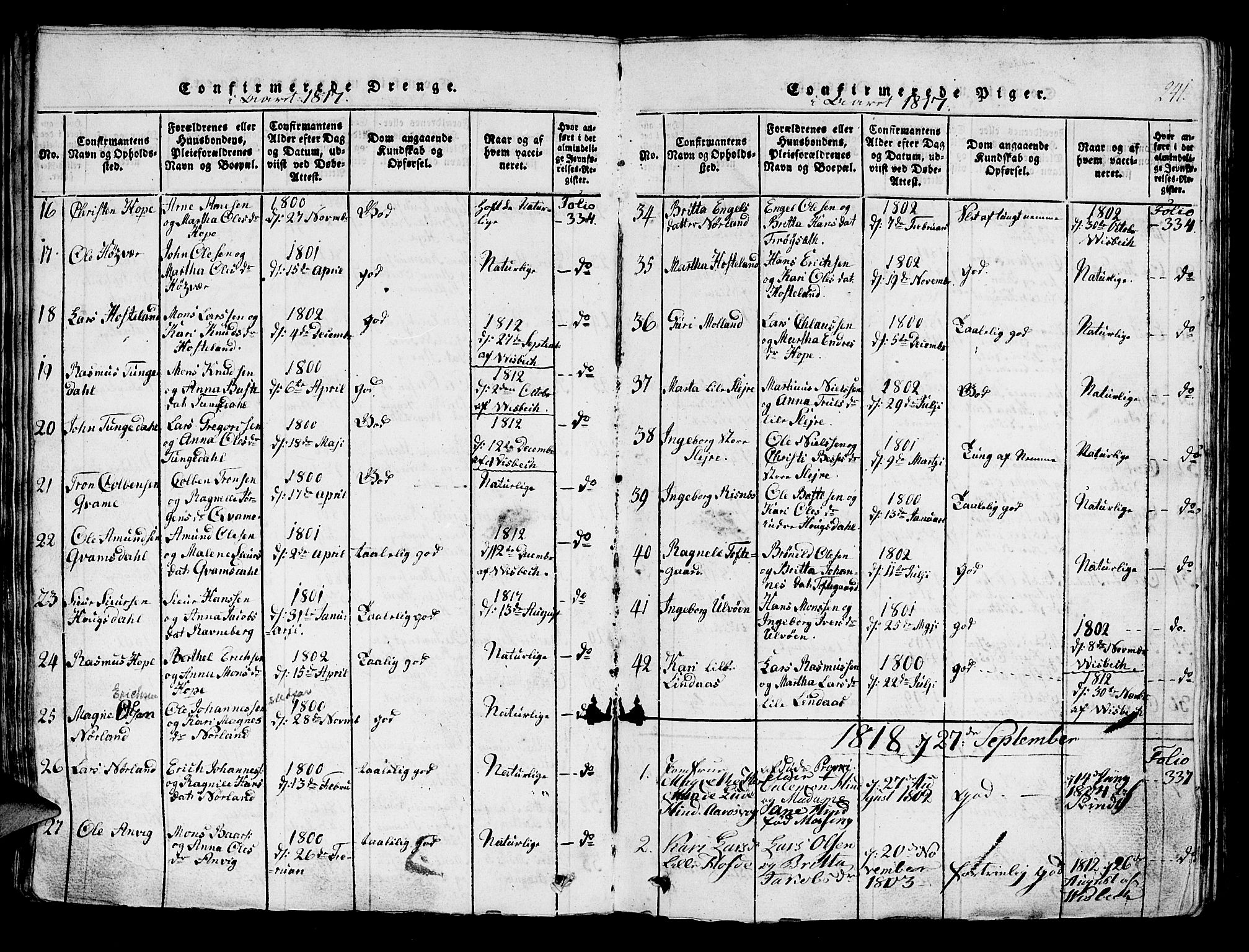 Lindås Sokneprestembete, AV/SAB-A-76701/H/Haa/Haaa/L0007: Parish register (official) no. A 7, 1816-1823, p. 242