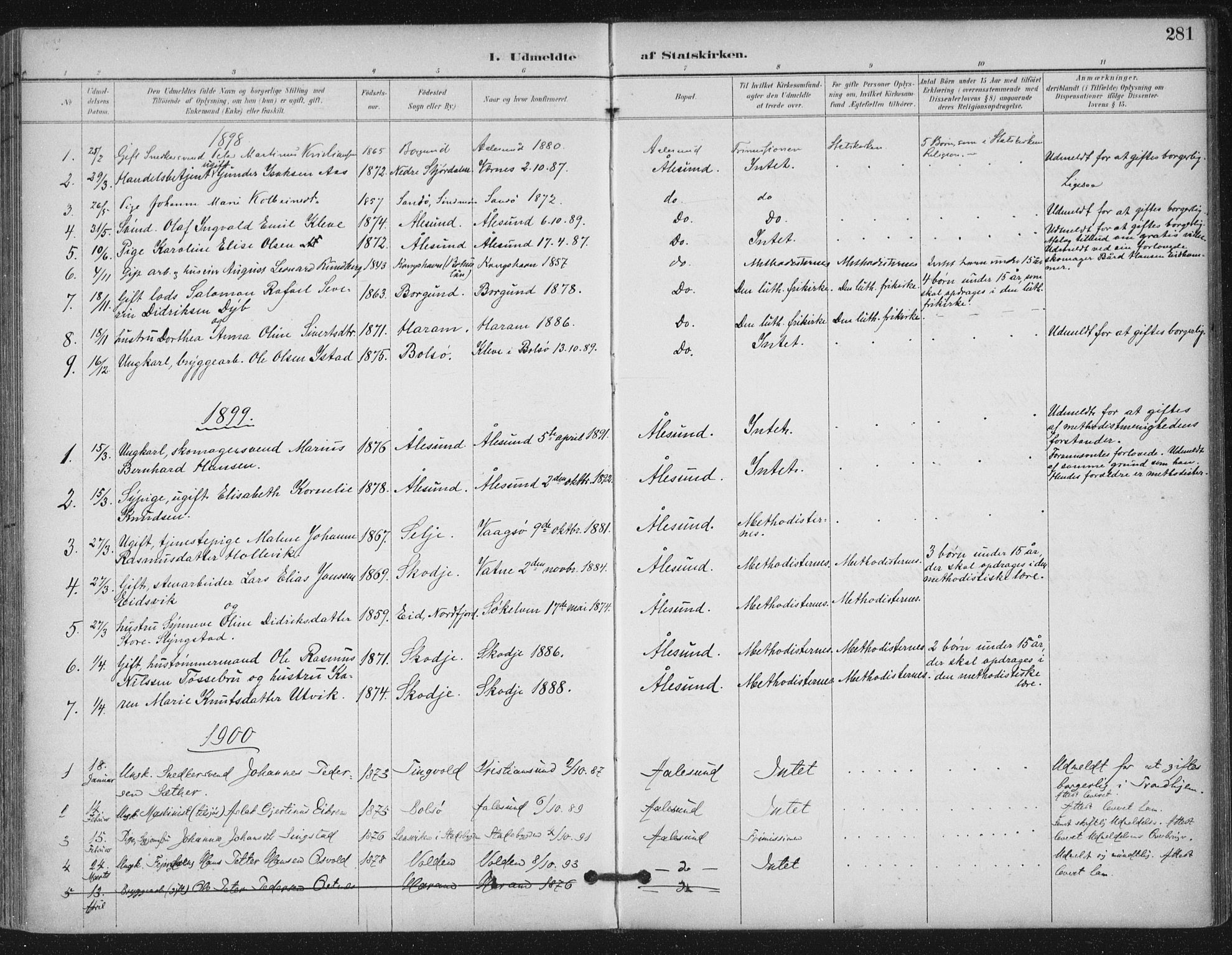 Ministerialprotokoller, klokkerbøker og fødselsregistre - Møre og Romsdal, SAT/A-1454/529/L0457: Parish register (official) no. 529A07, 1894-1903, p. 281