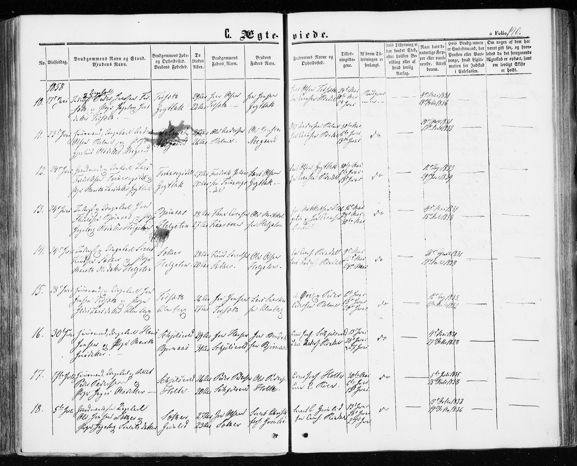 Ministerialprotokoller, klokkerbøker og fødselsregistre - Møre og Romsdal, AV/SAT-A-1454/598/L1067: Parish register (official) no. 598A01, 1858-1871, p. 140