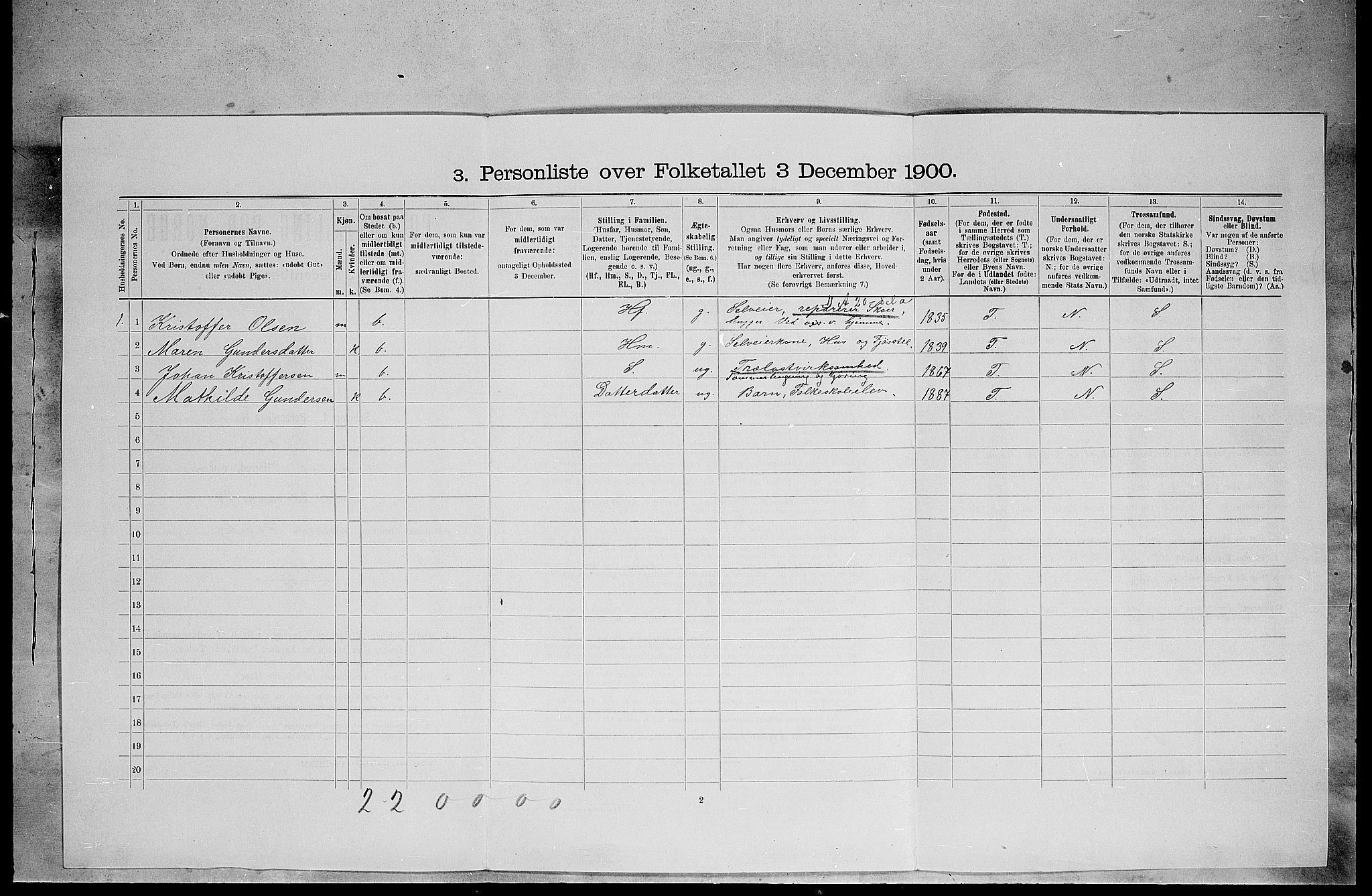 SAH, 1900 census for Elverum, 1900, p. 701