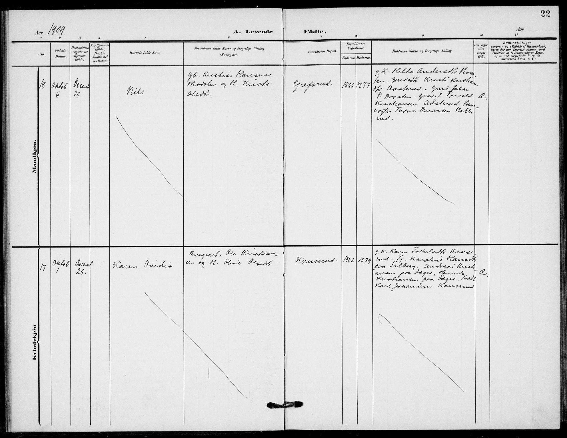 Hole kirkebøker, AV/SAKO-A-228/F/Fb/L0003: Parish register (official) no. II 3, 1906-1916, p. 22