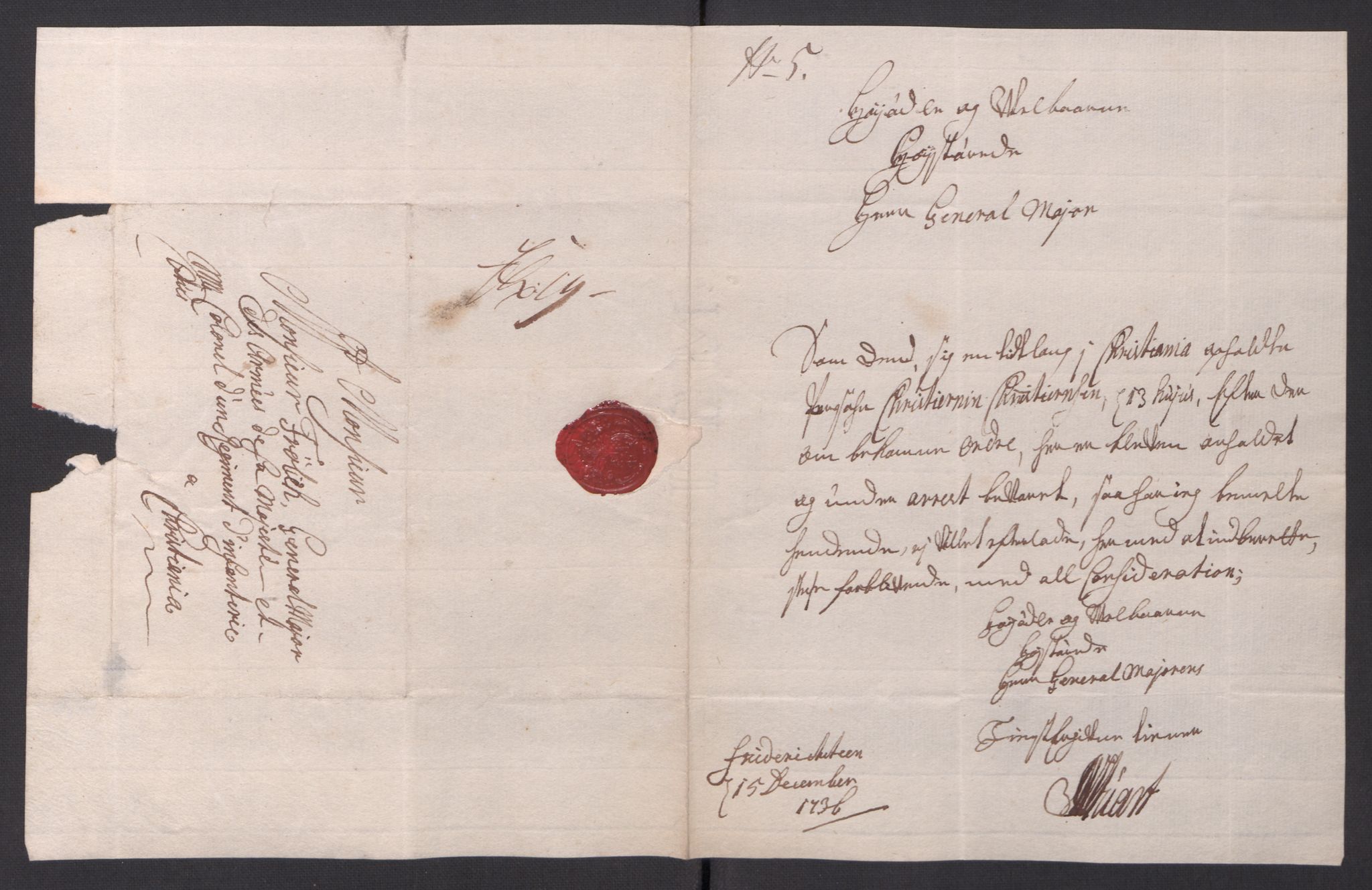 Kommanderende general (KG I) med Det norske krigsdirektorium, AV/RA-EA-5419/D/L0154: Fredriksten festning: Brev, inventarfortegnelser og regnskapsekstrakter, 1730-1739, p. 444