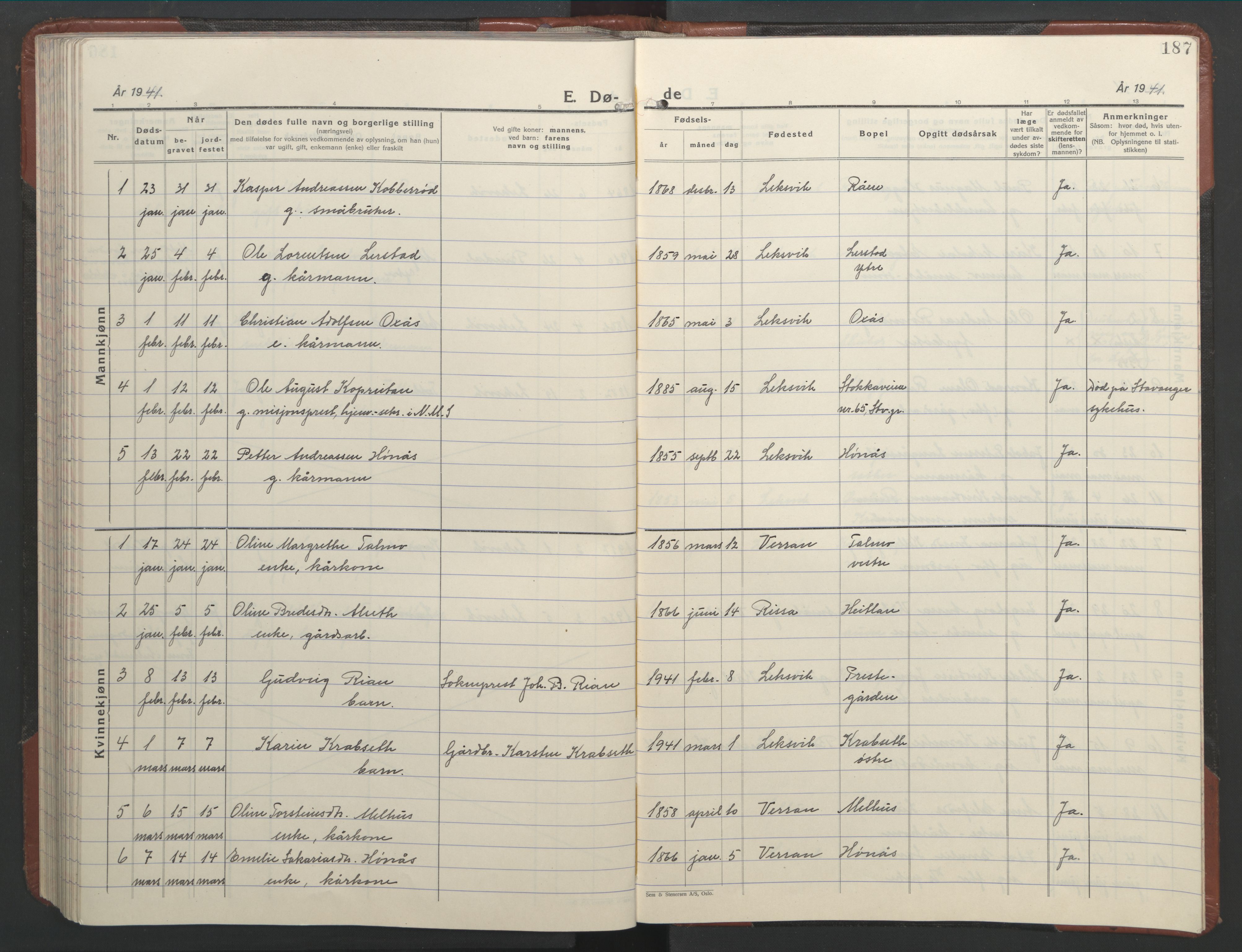 Ministerialprotokoller, klokkerbøker og fødselsregistre - Nord-Trøndelag, AV/SAT-A-1458/701/L0019: Parish register (copy) no. 701C03, 1930-1953, p. 187