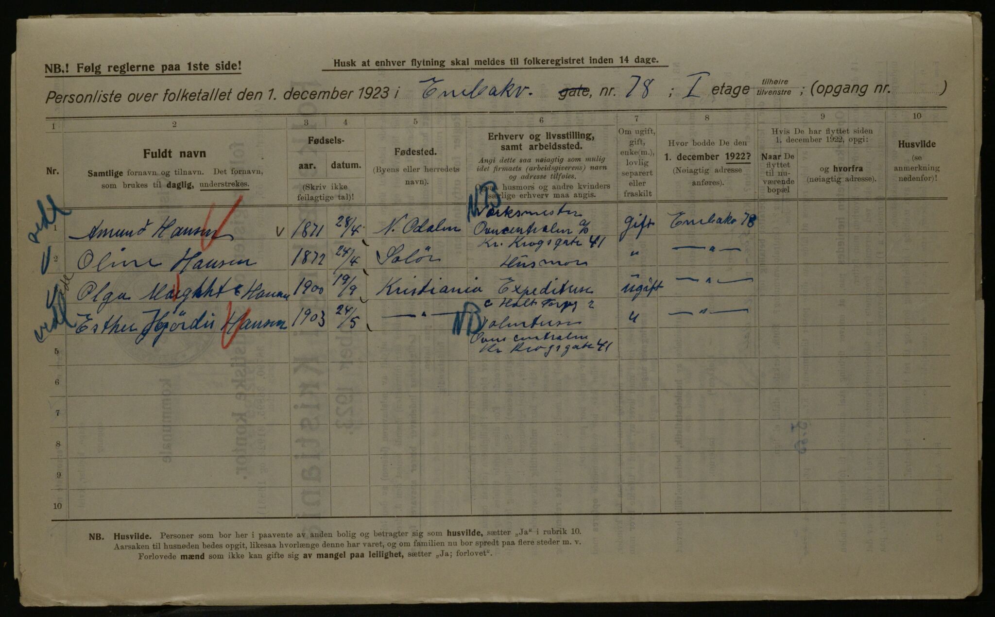 OBA, Municipal Census 1923 for Kristiania, 1923, p. 23968