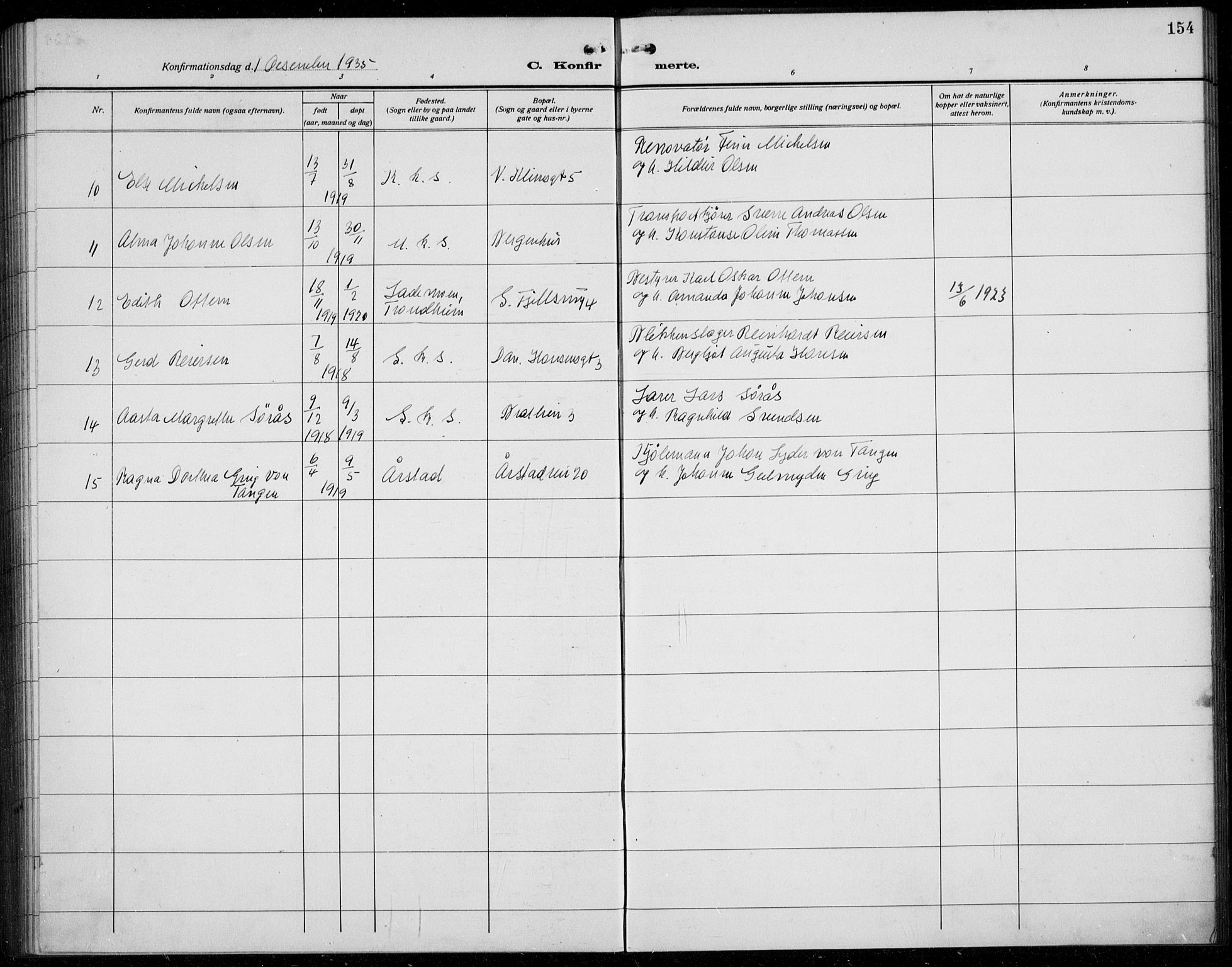 Korskirken sokneprestembete, AV/SAB-A-76101/H/Hab: Parish register (copy) no. C 6, 1918-1941, p. 154