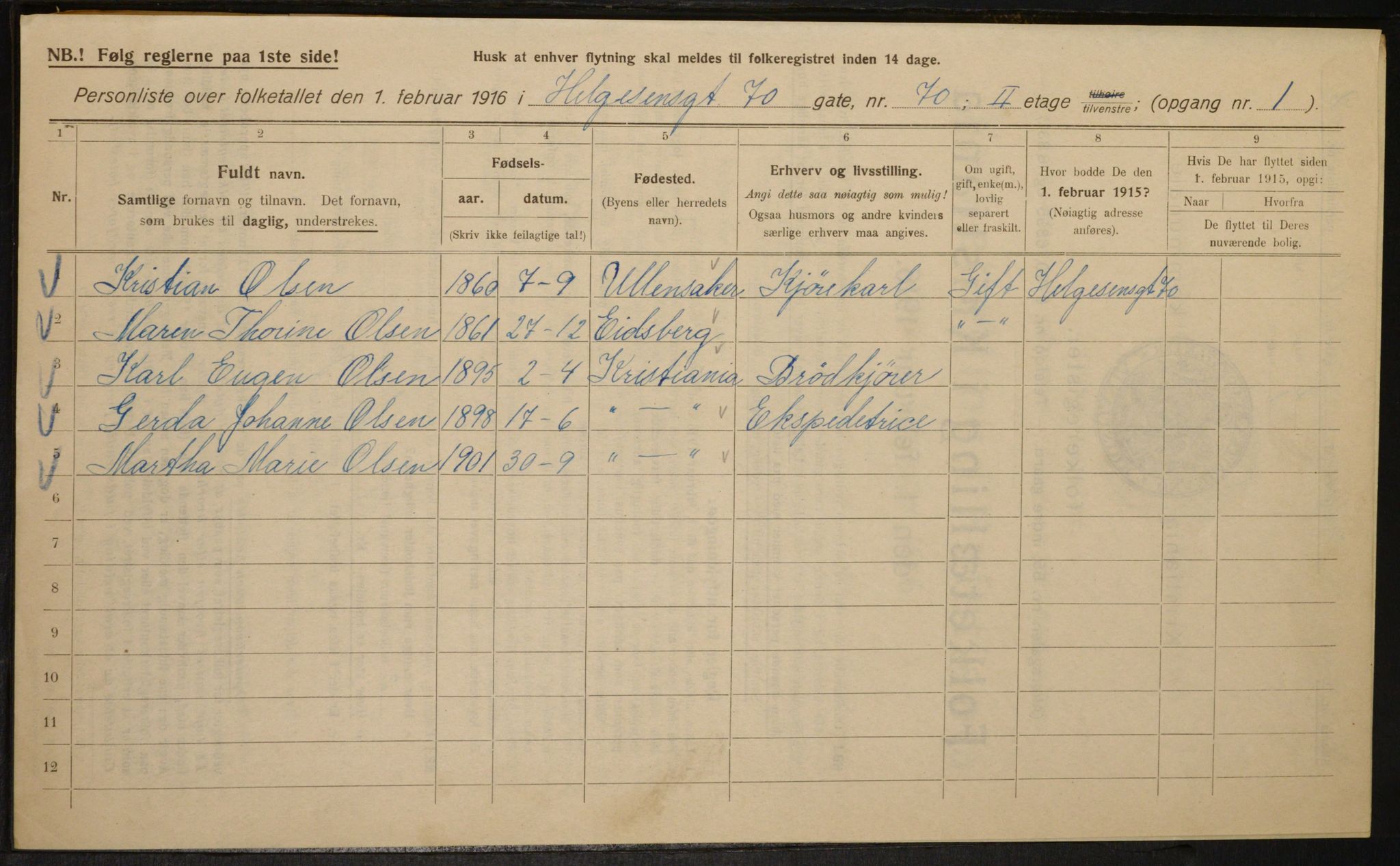 OBA, Municipal Census 1916 for Kristiania, 1916, p. 39087