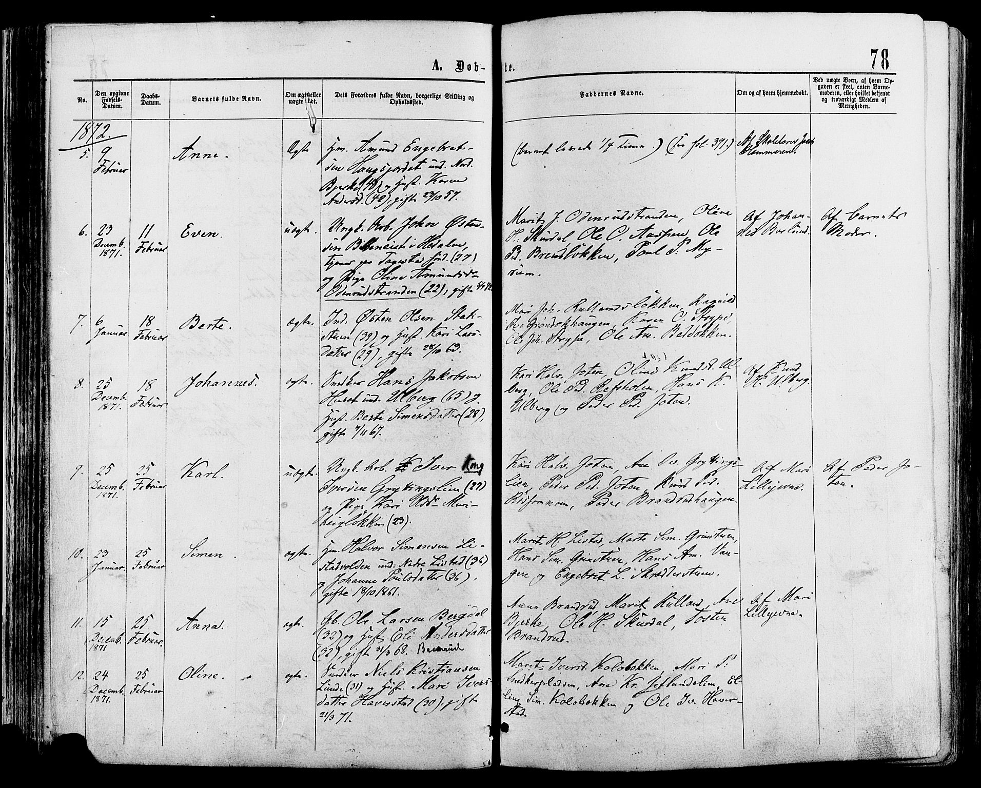 Sør-Fron prestekontor, SAH/PREST-010/H/Ha/Haa/L0002: Parish register (official) no. 2, 1864-1880, p. 78