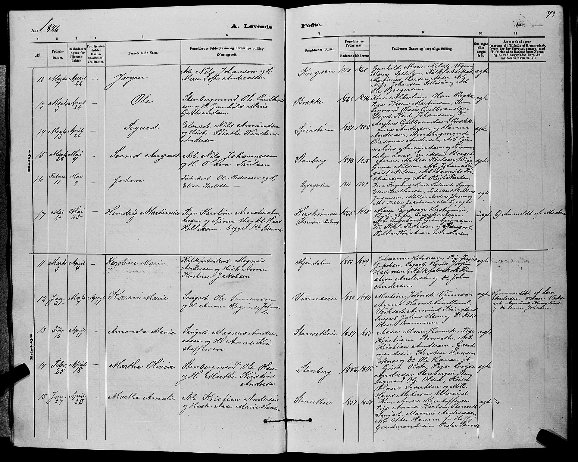 Nedre Eiker kirkebøker, AV/SAKO-A-612/G/Ga/L0002: Parish register (copy) no. 2, 1880-1896, p. 73