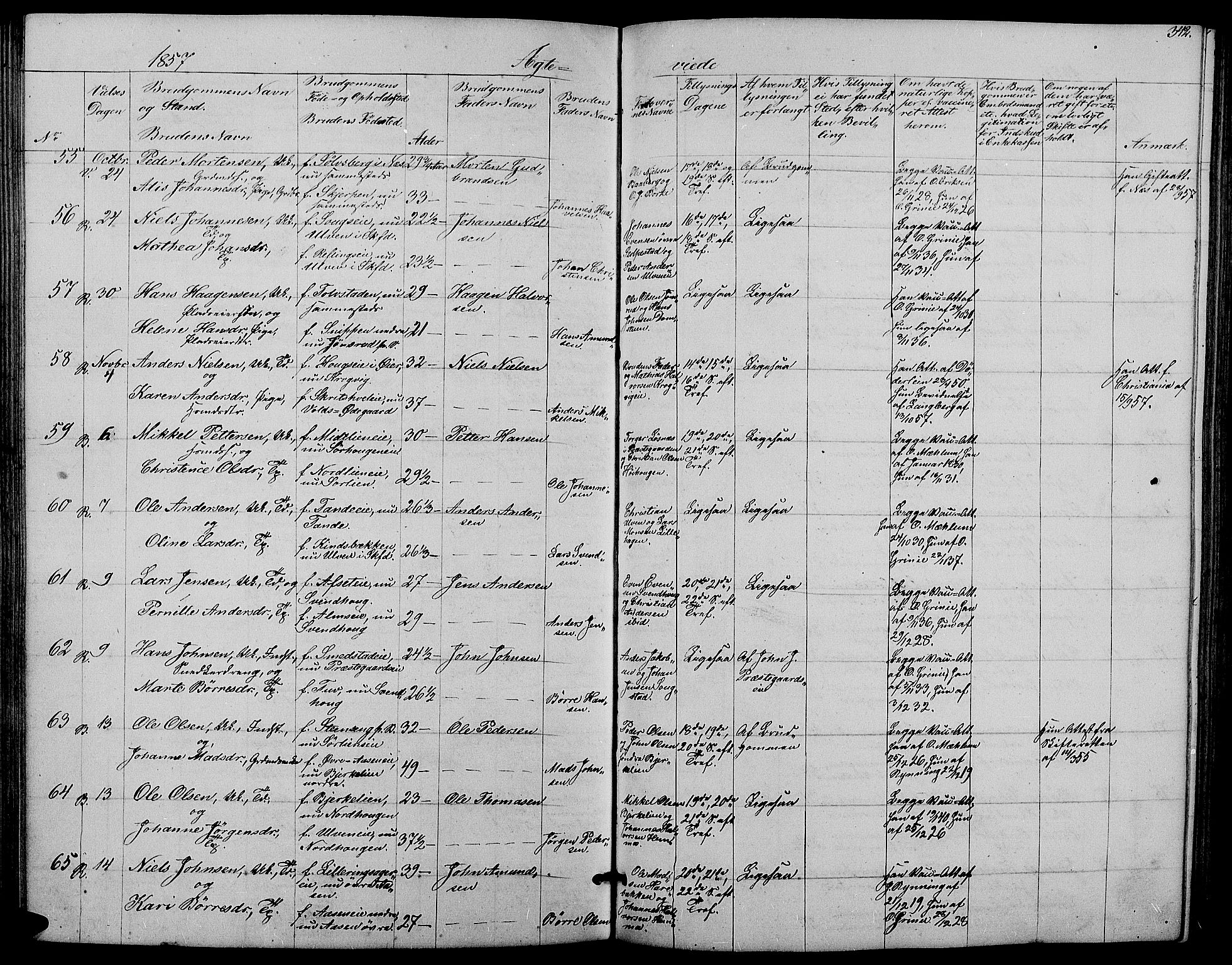 Ringsaker prestekontor, AV/SAH-PREST-014/L/La/L0006: Parish register (copy) no. 6, 1851-1860, p. 342