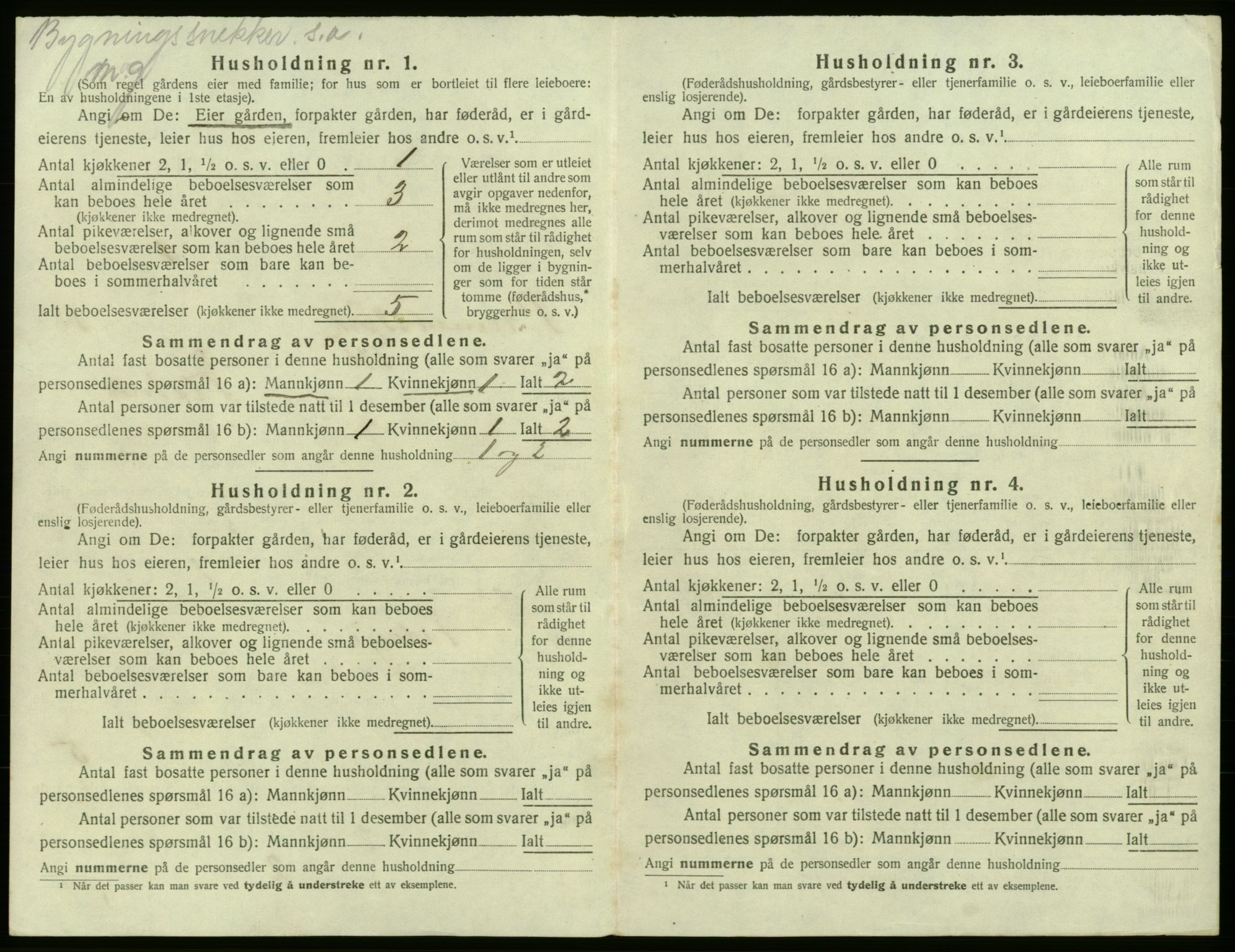 SAB, 1920 census for Bremnes, 1920, p. 1027