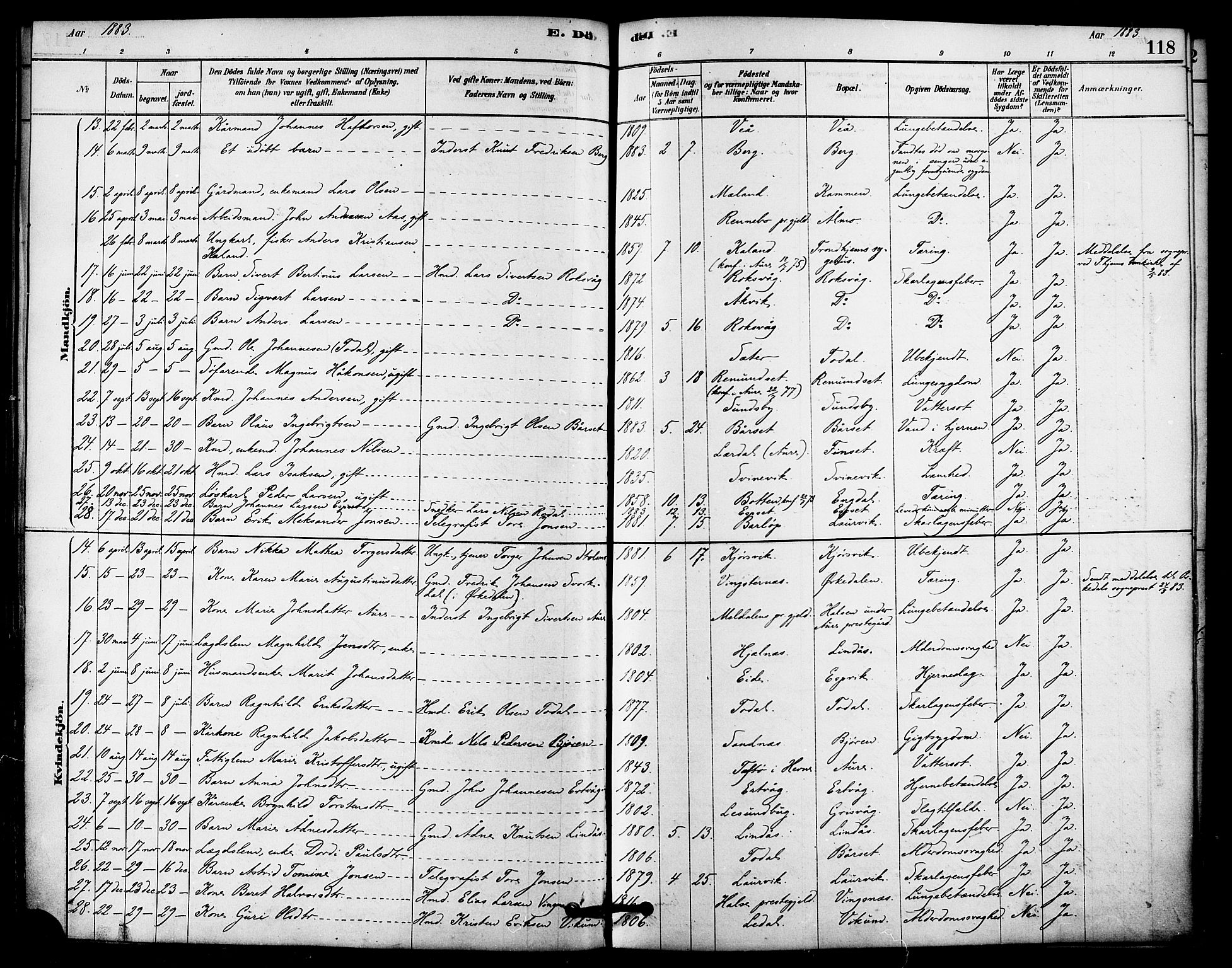 Ministerialprotokoller, klokkerbøker og fødselsregistre - Møre og Romsdal, AV/SAT-A-1454/578/L0906: Parish register (official) no. 578A05, 1878-1886, p. 118