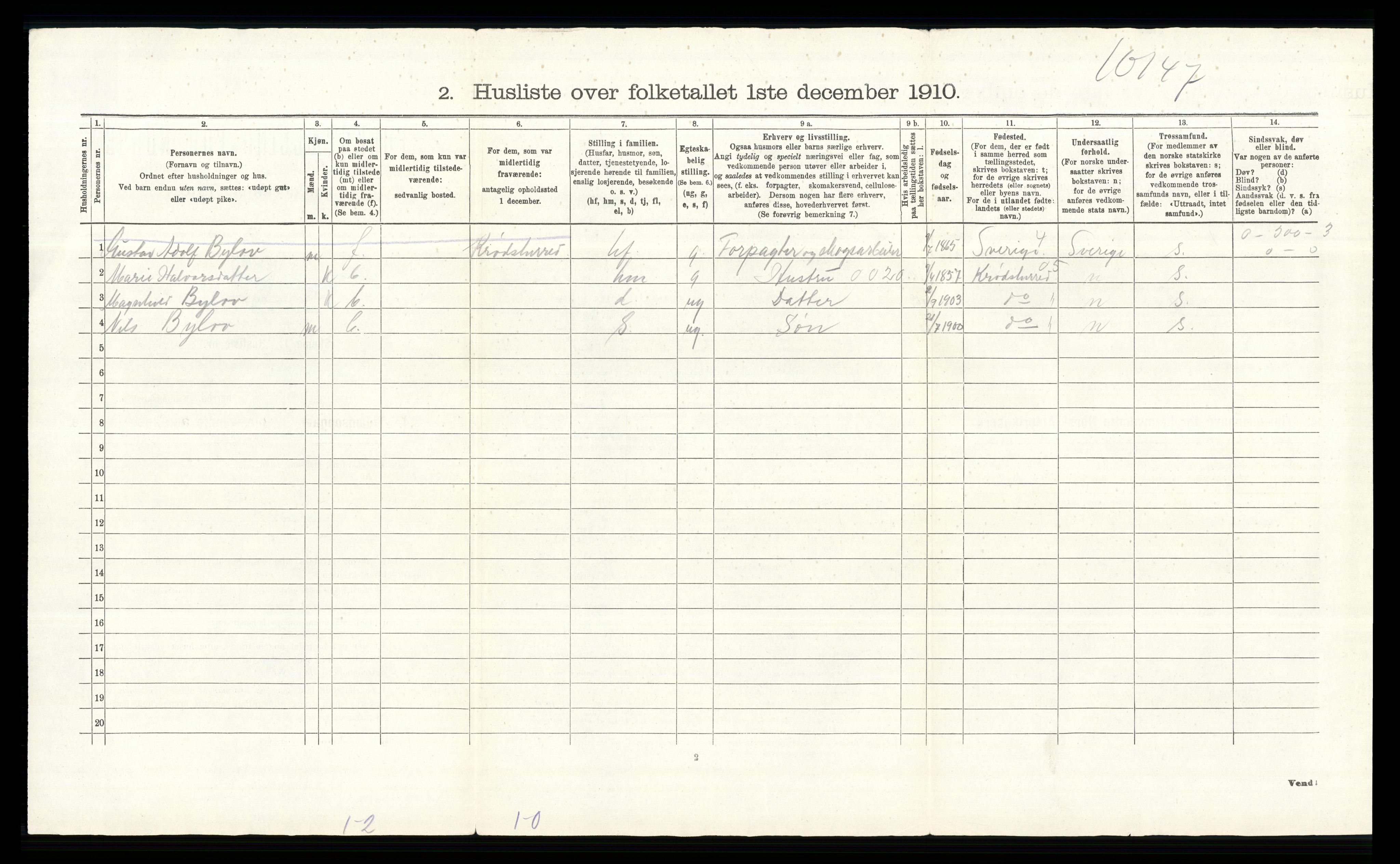 RA, 1910 census for Norderhov, 1910, p. 1465